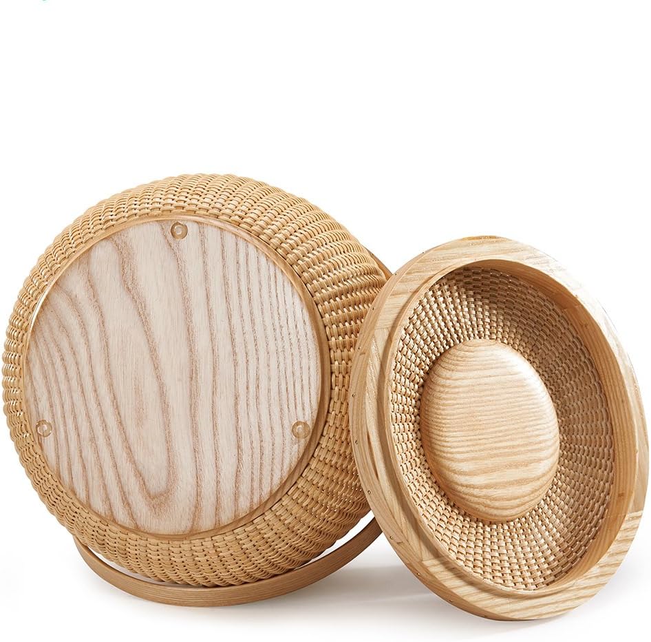 Teng Tian Natural ash wood and cane round Nantucket baskets with swing handle Removeable Lids Multi-purpose household storage box