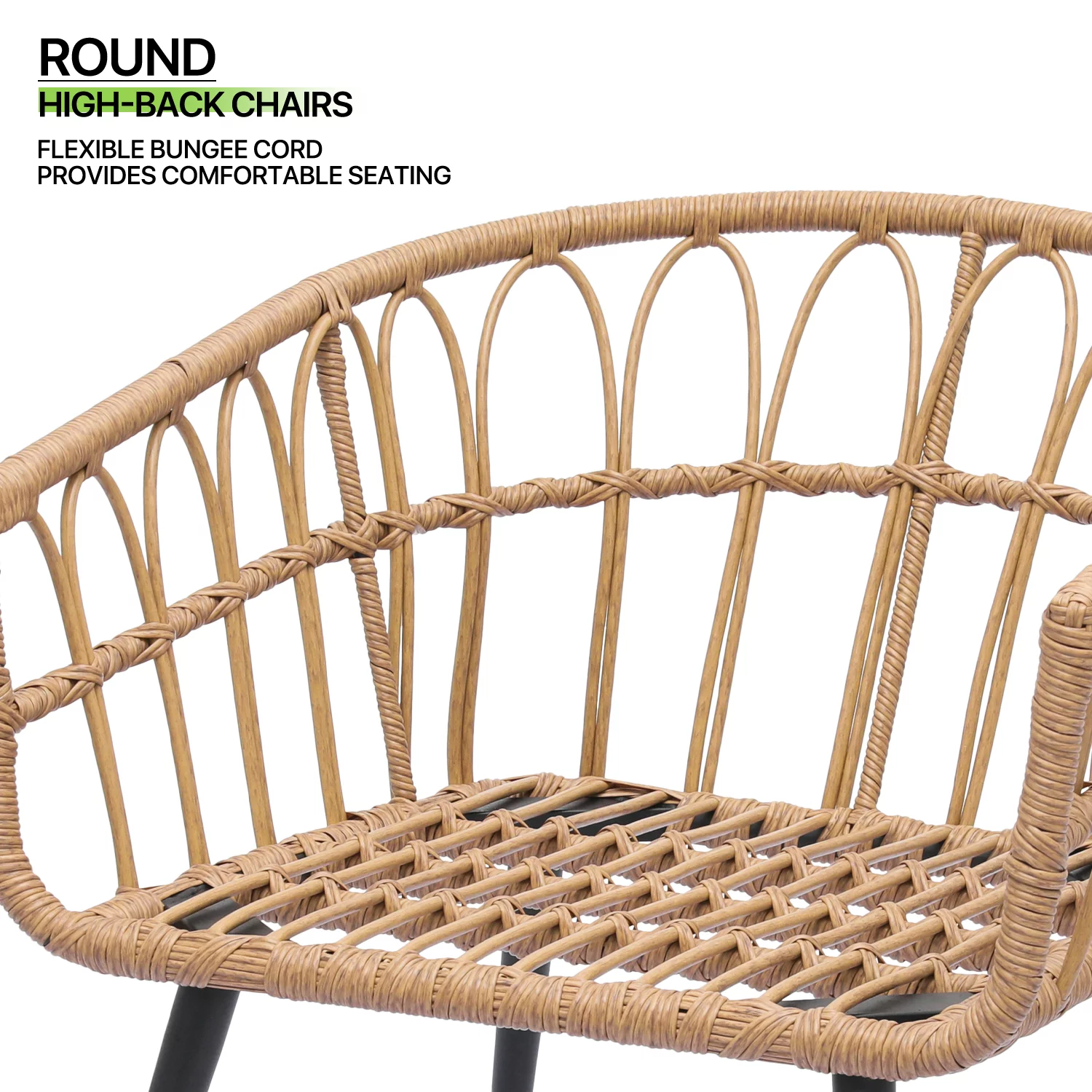 Magshion 3 Pieces Outdoor Patio Furniture Rattan Wicker Table & Chairs Set, Conversation Bistro Set with Tempered Glass Tabletop, Pillow & Cushion for Porch Balcony Backyard, Natural