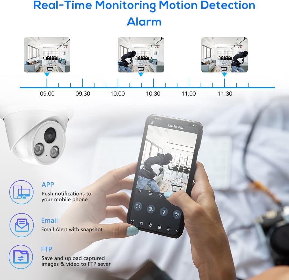 Compatible with Hikvision 8MP Security PoE IP Turret Camera with Built-in Mic,UltraHD 4K Outdoor CCTV Camera with 2.8mm Lens,98ft IR Night Vision and Motion Detection,WDR,IP67 Waterproof