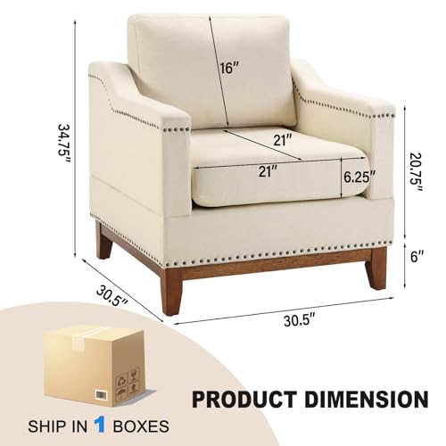 Classic 3-Seater Upholstered Sofa with Nailhead Trim, High-Density Foam Cushions & Sturdy Solid Wood Legs, Soft Fabric Couch for Living Room, Beige