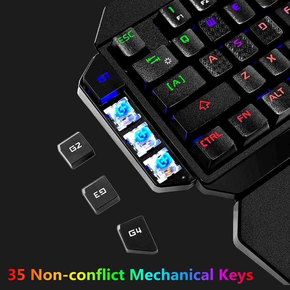 RGB One Handed Mechanical Gaming Keyboard,Colorful Backlit Professional Gaming Keyboard with Wrist Rest Support,USB Wired Single Hand Mechanical Keyboard for Game
