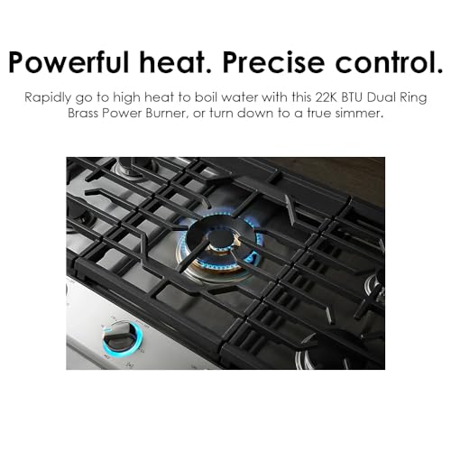 SAMSUNG 30" Built In Smart Gas Cooktop with 22k BTU Dual Power Burner, 5 Burners