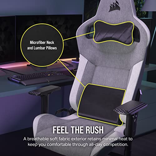 Corsair T3 Rush Fabric Gaming Chair (2023) – Racing-Inspired Design – Soft Fabric Exterior – Padded Neck Cushion – Memory Foam Lumbar Support – Adjustable Seat Height – Charcoal
