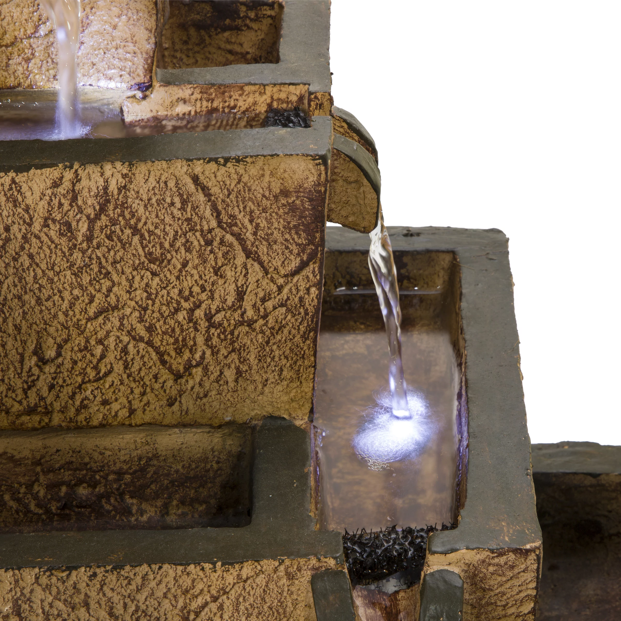 Alpine Corporation 17" Tall Solar Rustic Tiered Fountain Yard Decoration with LED Lights