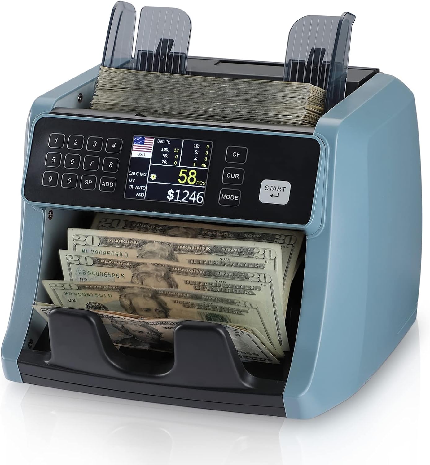 MUNBYN IMC05 Money Counter Machine, Count Value of Bills, UV/IR/MG/DD Detection, Add with Batch Mode Cash Counting Machine, Vertical Design Prevent Fly Bills, LCD Display, 1200 Bills/Min Speed