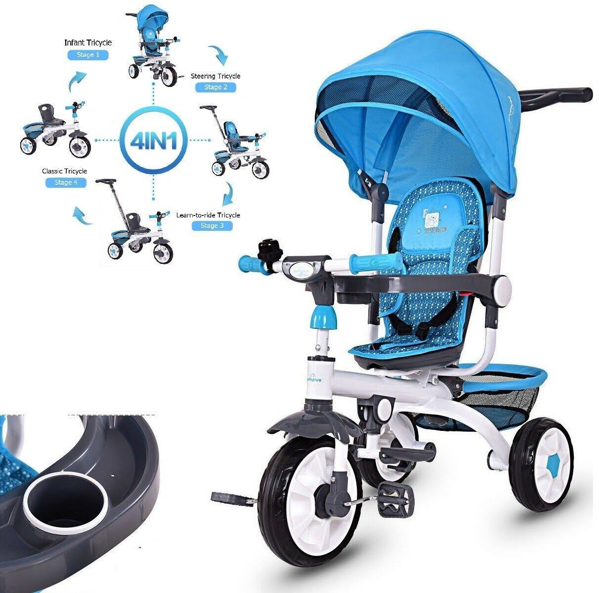 4-in-1 Detachable Baby Stroller Tricycle with Round Canopy
