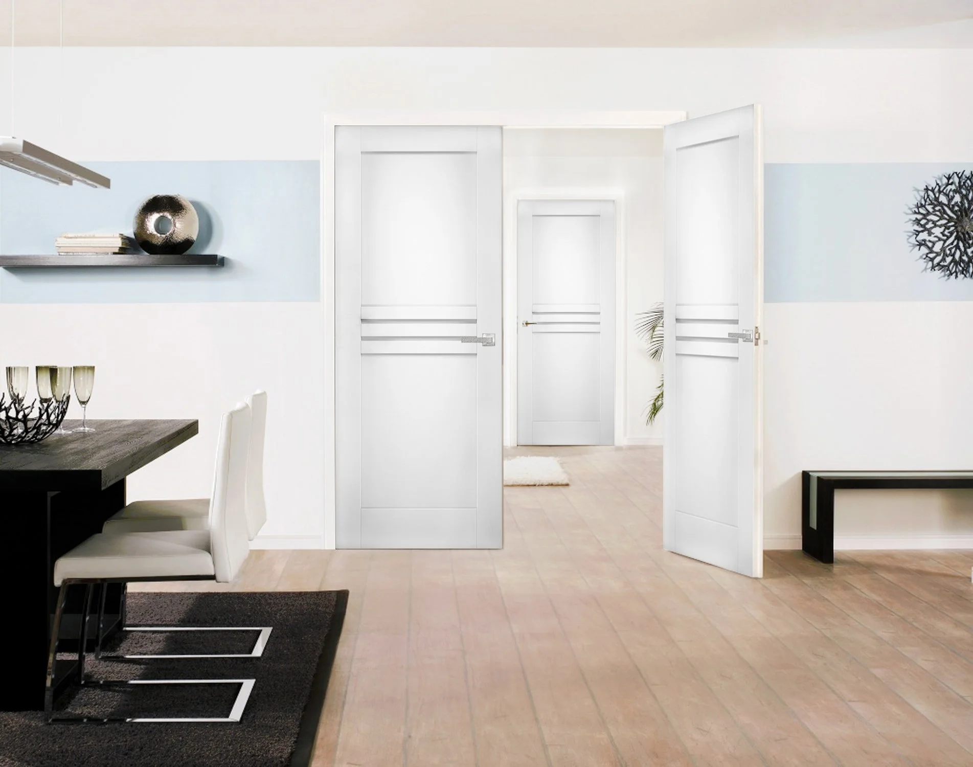 Solid French Double Doors 36 x 96 inches / Mela 7444 White Silk / Wood Solid Panel Frame / Closet Bedroom Modern Doors