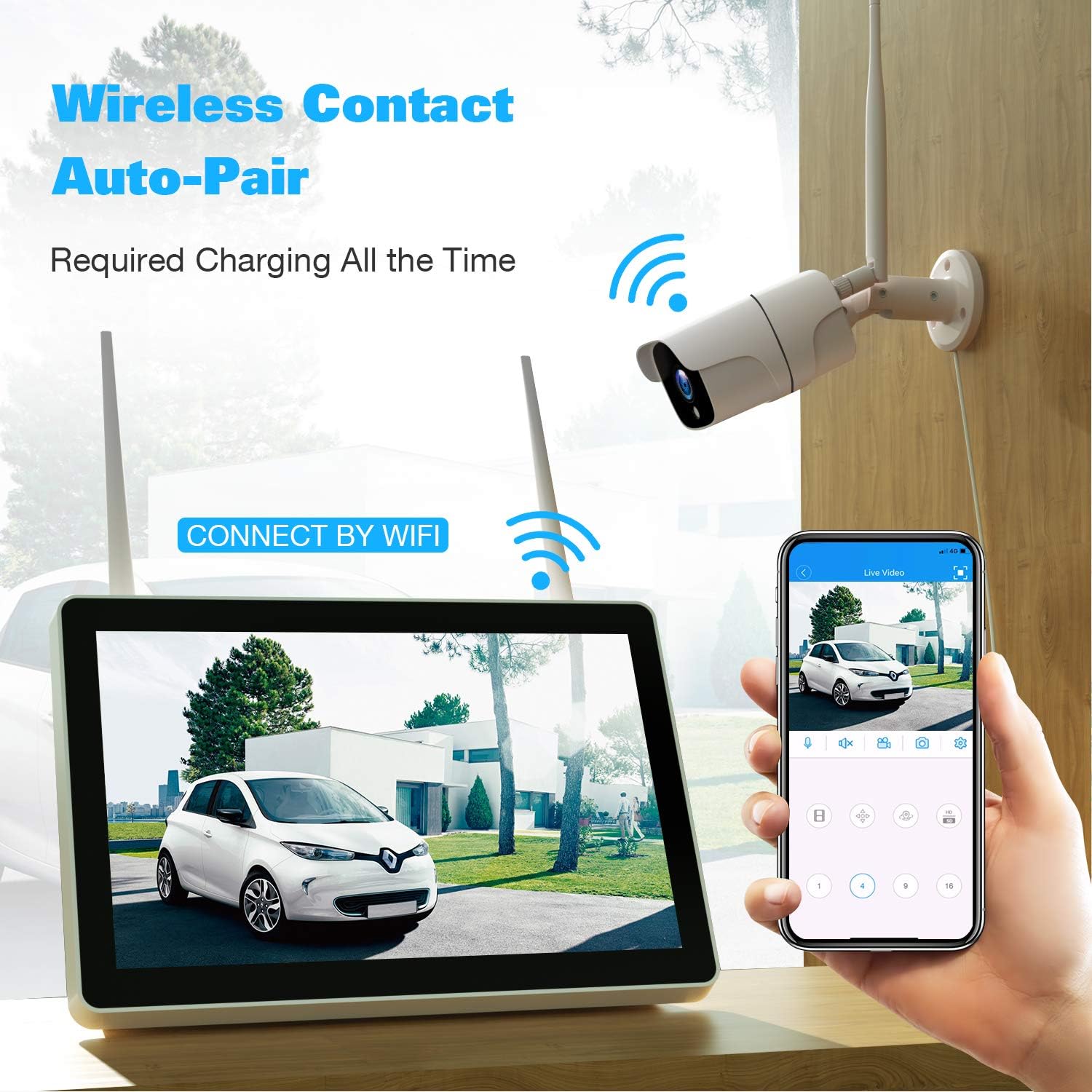 Topiacam All in One 1080P Wireless Security Camera System with 1TB Hard Drive & 12 Monitor, 8CH NVR Video 4pcs 2.0MP Outdoor Home Surveillance IP Cameras Night Vision Motion Detection, (W400+BC272)