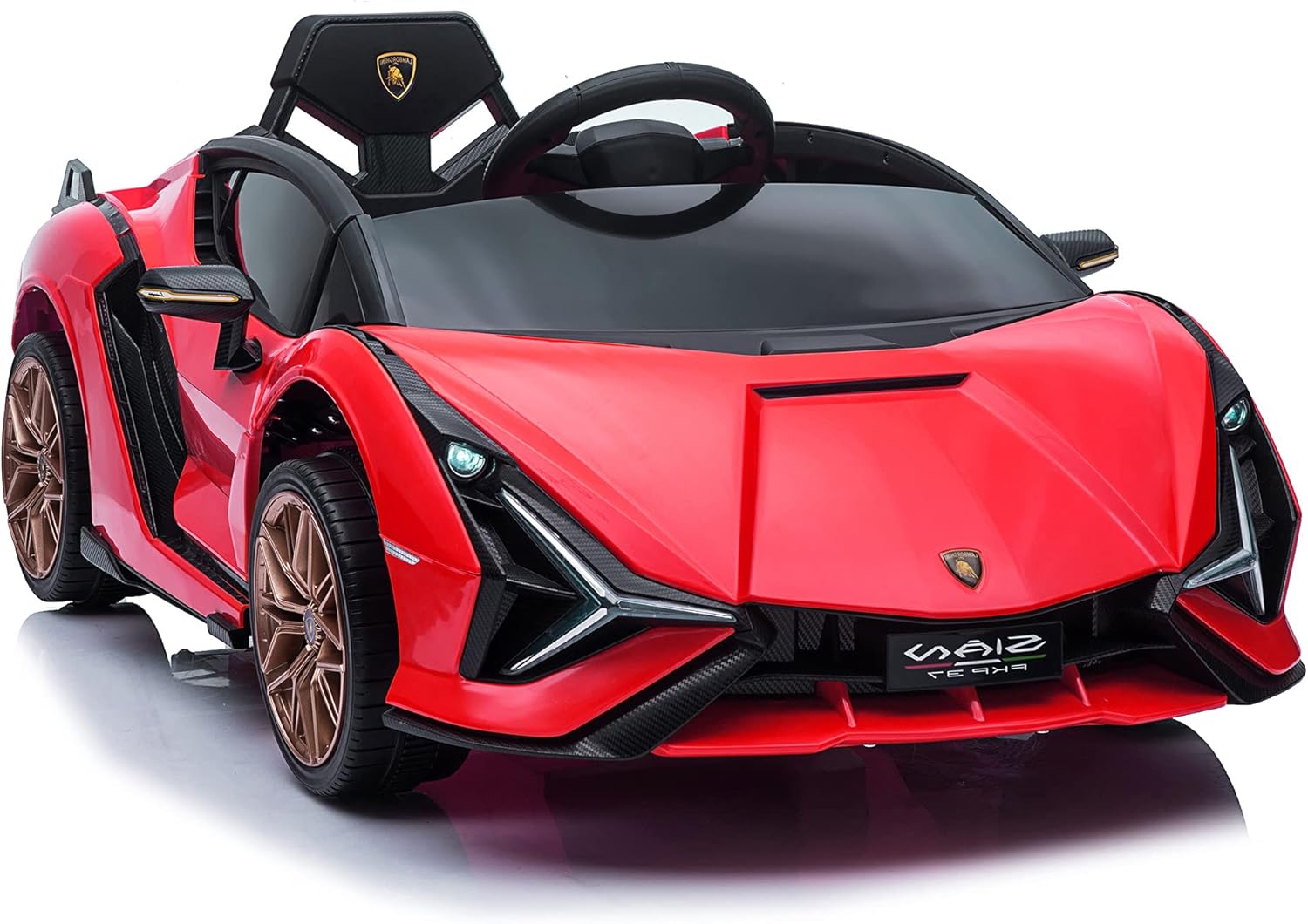 TOBBI 12V Electric Ride On Car for Kids, Licensed Lamborghini Sian Battery Powered Motorized Vehicles w/ Parent Remote Control, LED Lights Horn, Red