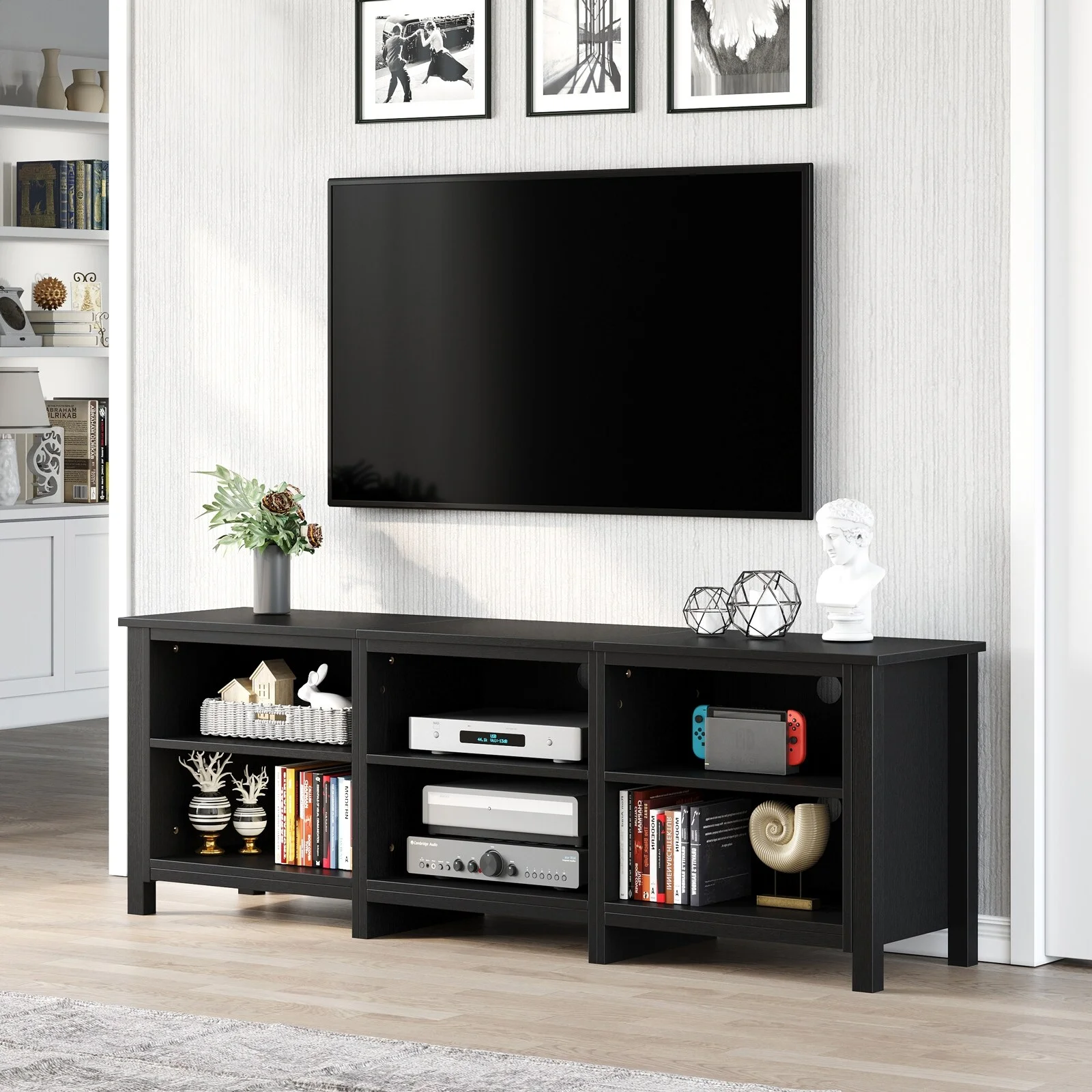 WedealFu Inc Evelynn 70-inch Modern TV Stand, Classic Entertainment Center TV Console for TV up to 80" Black