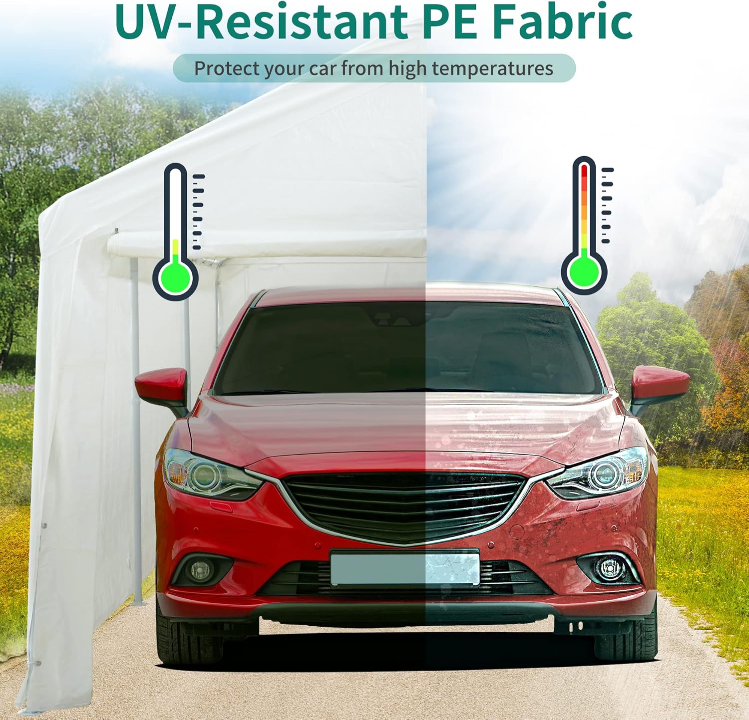 YITAHOME 10 x 20 FT Carport Heavy Duty Galvanized Frame Car Shelter Car Canopy with Removable Sidewalls, Portable Garage Tent Boat Shelter, White