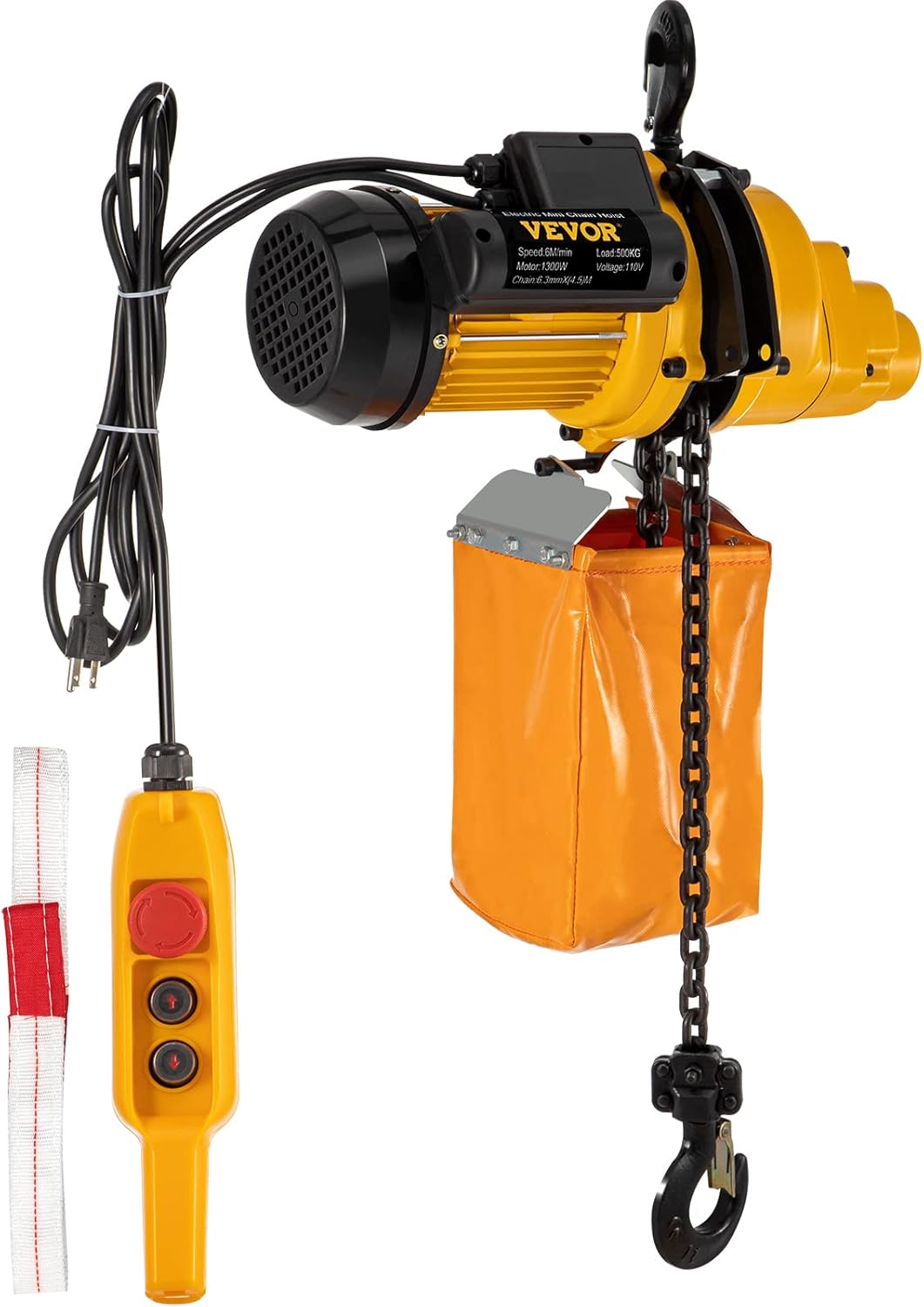 VEVOR Electric Chain Hoist, 1100lbs Winch with 10FT Wired Remote Control, 110V Overhead Crane Garage Ceiling Pulley, 1300W Lifting Power System w/Emergency Stop Switch, 15 Feet Max. Pulling Height