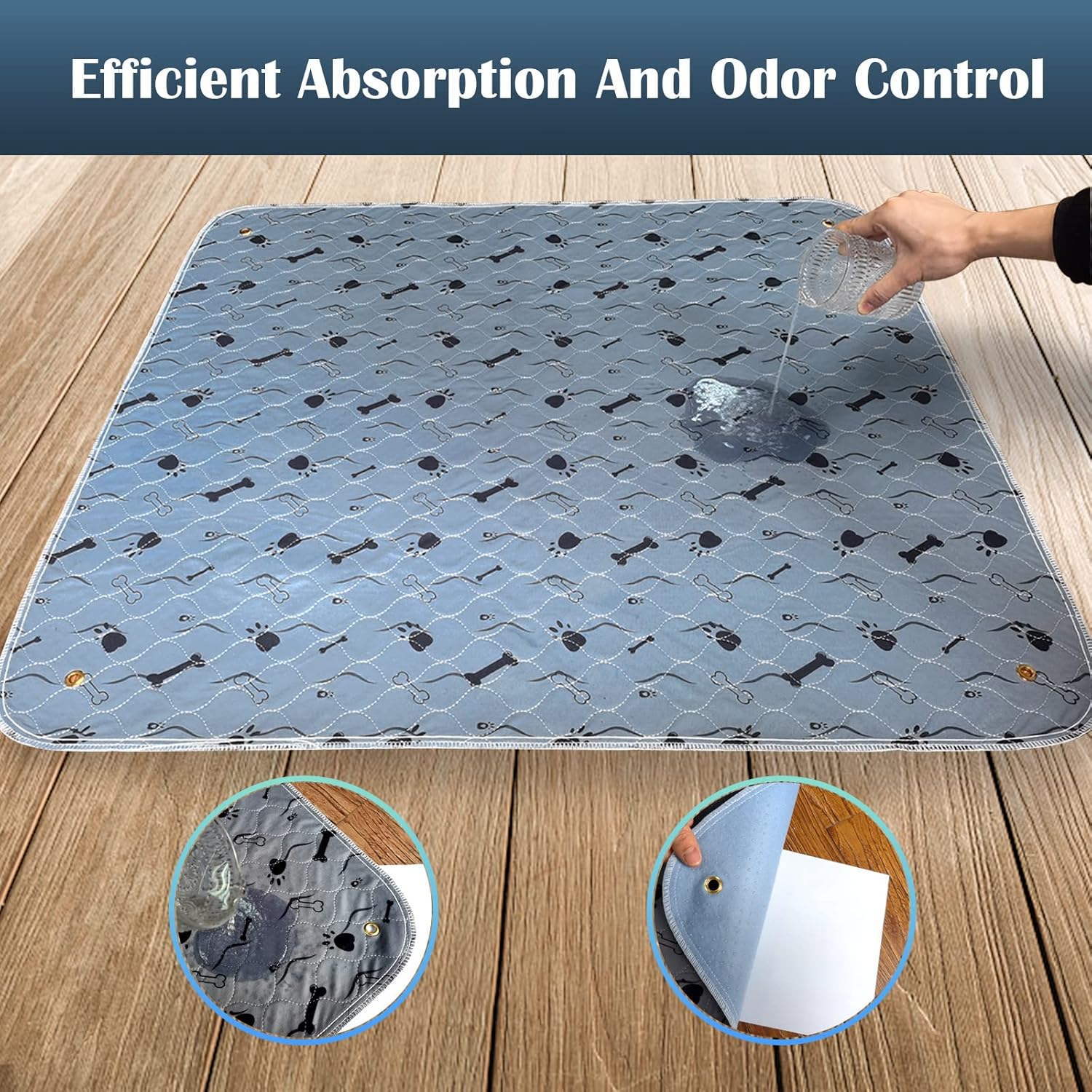 GAGURL Dog Puppy Washable Pee Pads,Waterproof Non Slip Dog Mats,Training/Whelping/Playpen/Crate/Travel/Absorbent/Absorbed Urine/Odor Controlling for Dog Potty Cat Rabbit Pets,(72x72, Grey Paw Print) Pack of 2