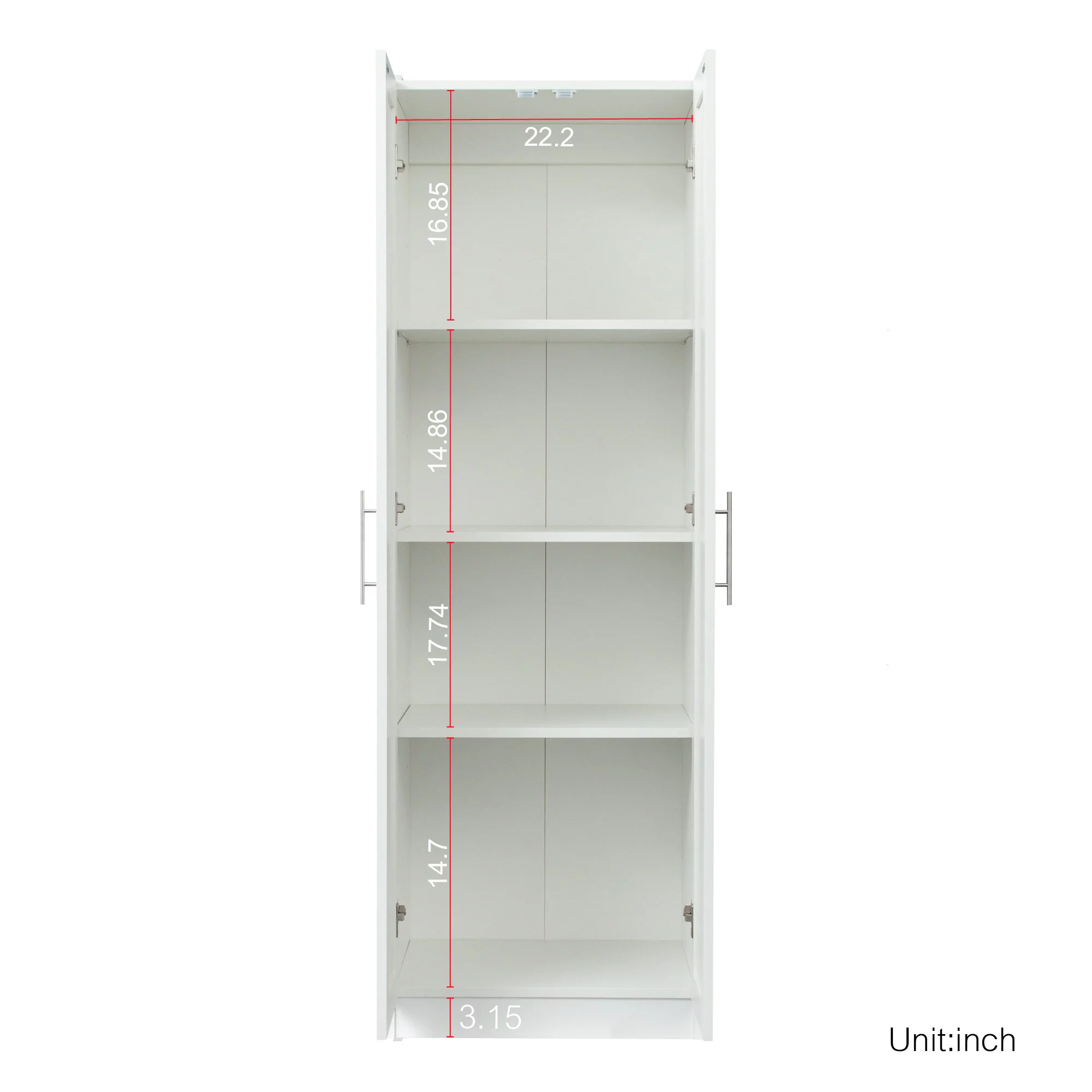 ikayaa High wardrobe and kitchen cabinet with 2 doors and 3 partitions to separate 4 storage spaces, White