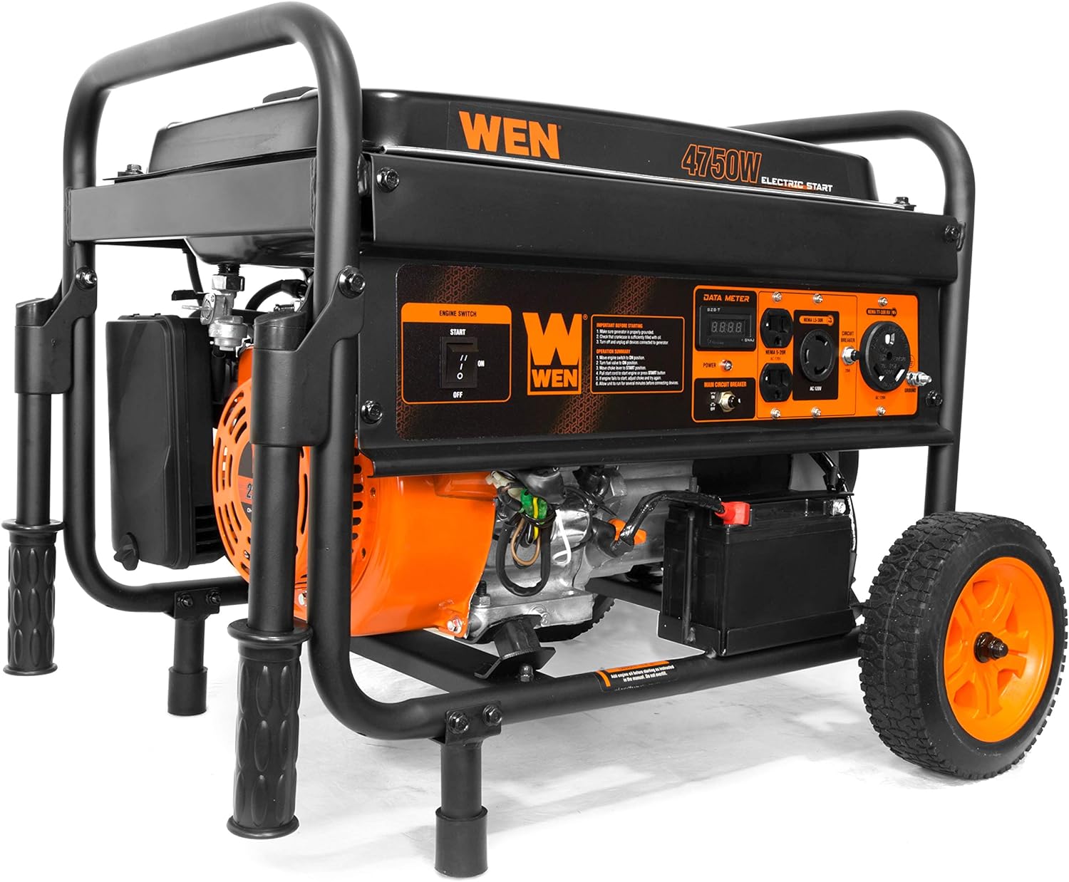 WEN GN6000 6000-Watt RV-Ready Portable Generator with Wheel Kit, CARB Compliant, Black