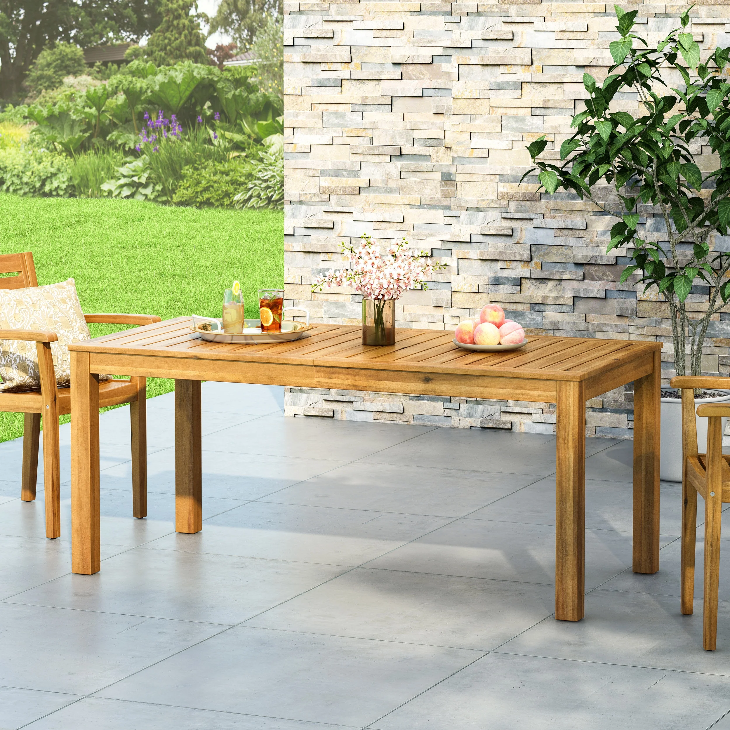 Woven Paths Outdoor Rustic Rectangle Acacia wood Dining Table, Brown