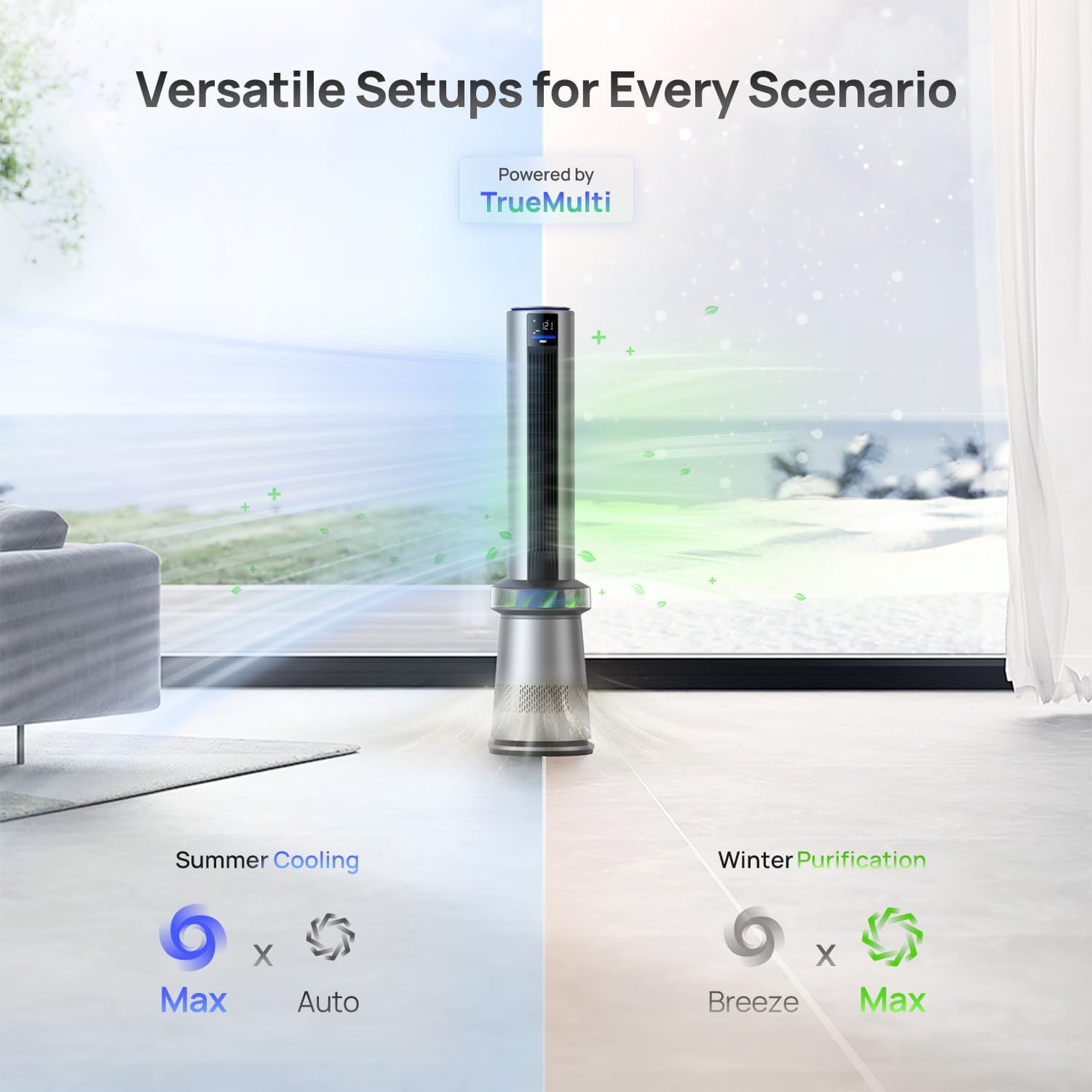 Dreo Air Purifier Tower Fan with 45" Oscillation, 27ft/s Airflow, App Control, and Replacement HEPA Filter for Bedroom