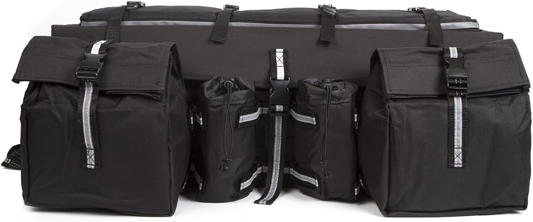 ATV Cargo Bag Rear Rack Gear Bag Made of 600D Waterproof Fabric with Topside Bungee Tie-Down Storage Padded-Bottom Multi-compartment Black