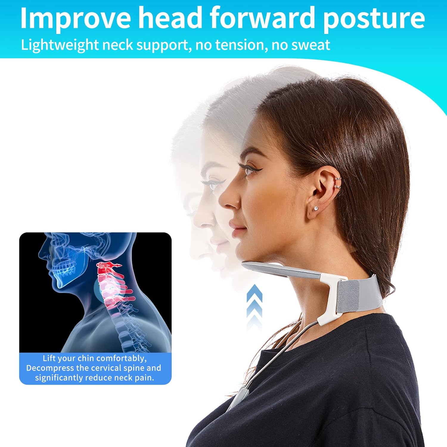 Neck Brace for Cervical Pain Relief, KEPTFIT Cervical Neck Traction Device, Neck Stretcher Cervical Traction, Helps Correct Forward Head Posture, While Easy to Wear, Adjustable, Breathable (Large)