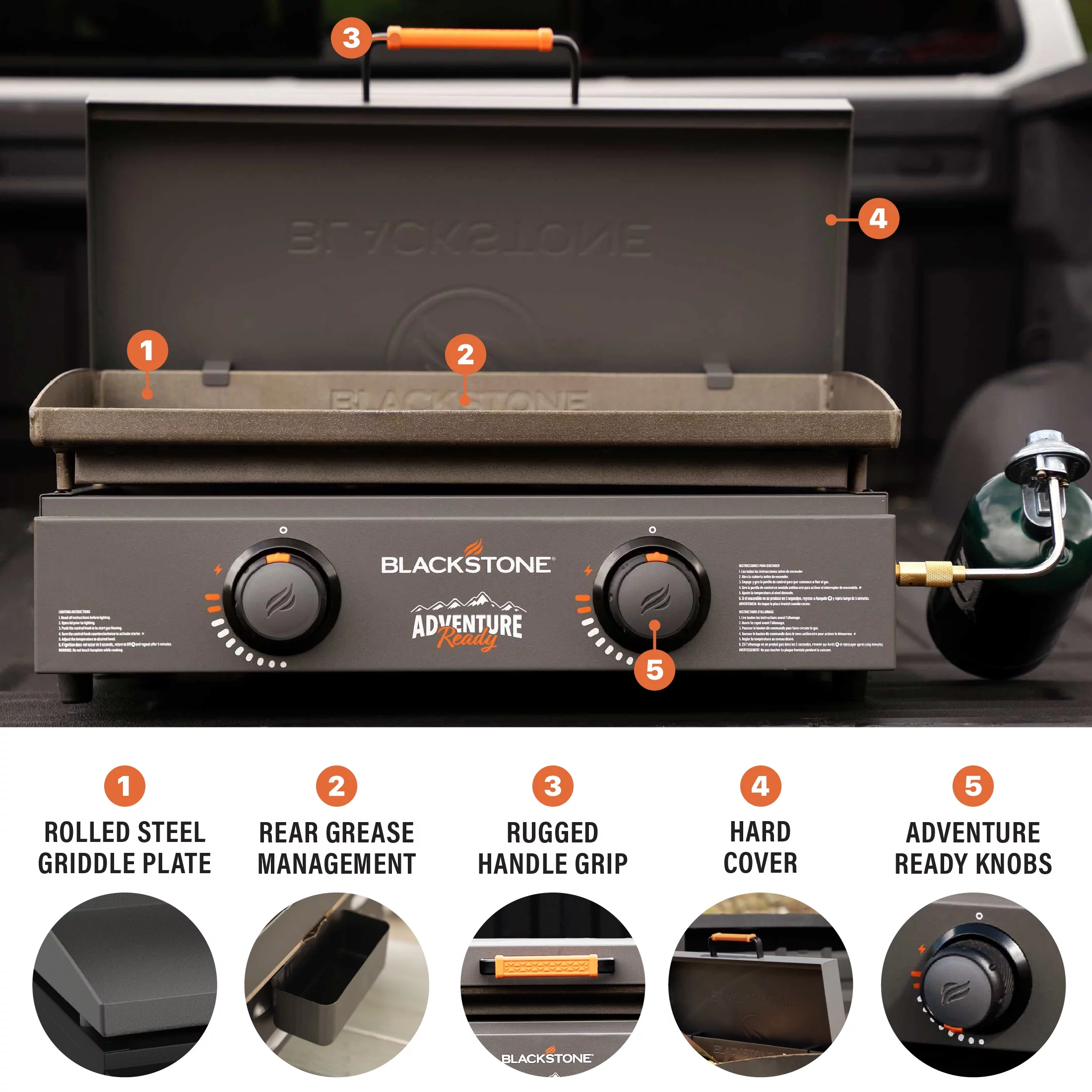 Blackstone Adventure Ready 2-Burner 22 Propane Griddle with Hard Cover in Black