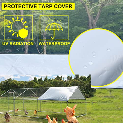 Extra Large Metal Chicken Coop Walk-in Poultry Cage Chicken Hen Run House Cage Rabbits Habitat Cage Spire Shaped Coop with Waterproof & Anti-Ultraviolet Cover for Outdoor Backyard Farm Use