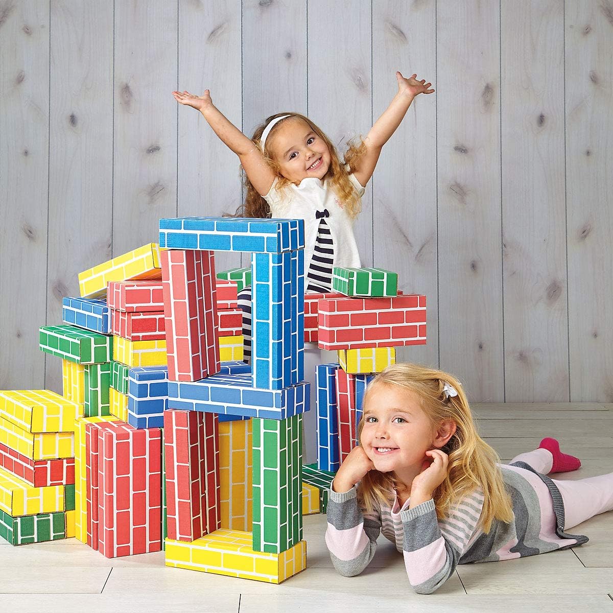 Lillian Vernon Primary Building Bricks- Kids Cardboard Bricks, Each 9 x 4 x 2 (Set of 24) Pack of 2