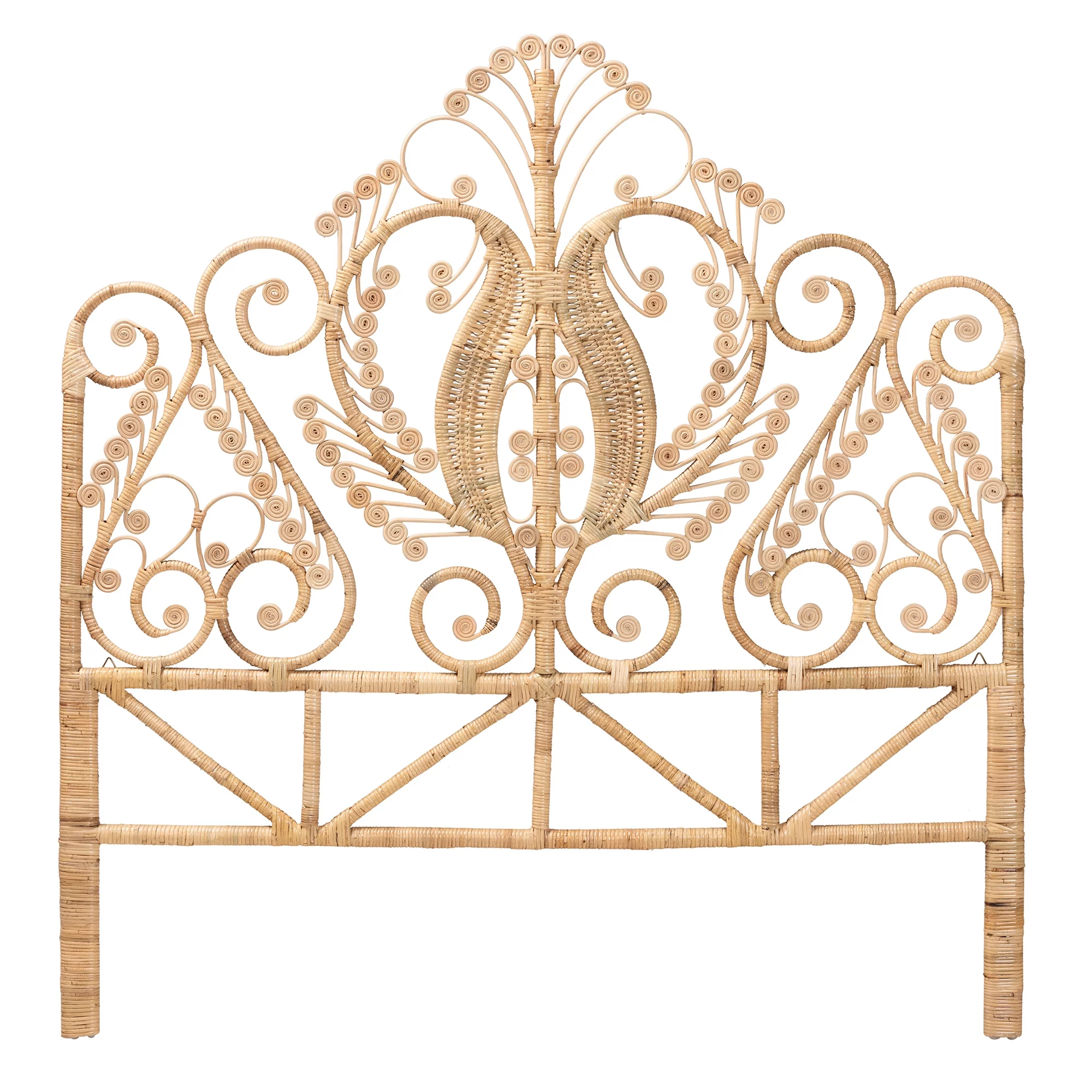 bali & pari Caelinus Modern Bohemian Natural Brown Rattan Queen Size Standalone Headboard