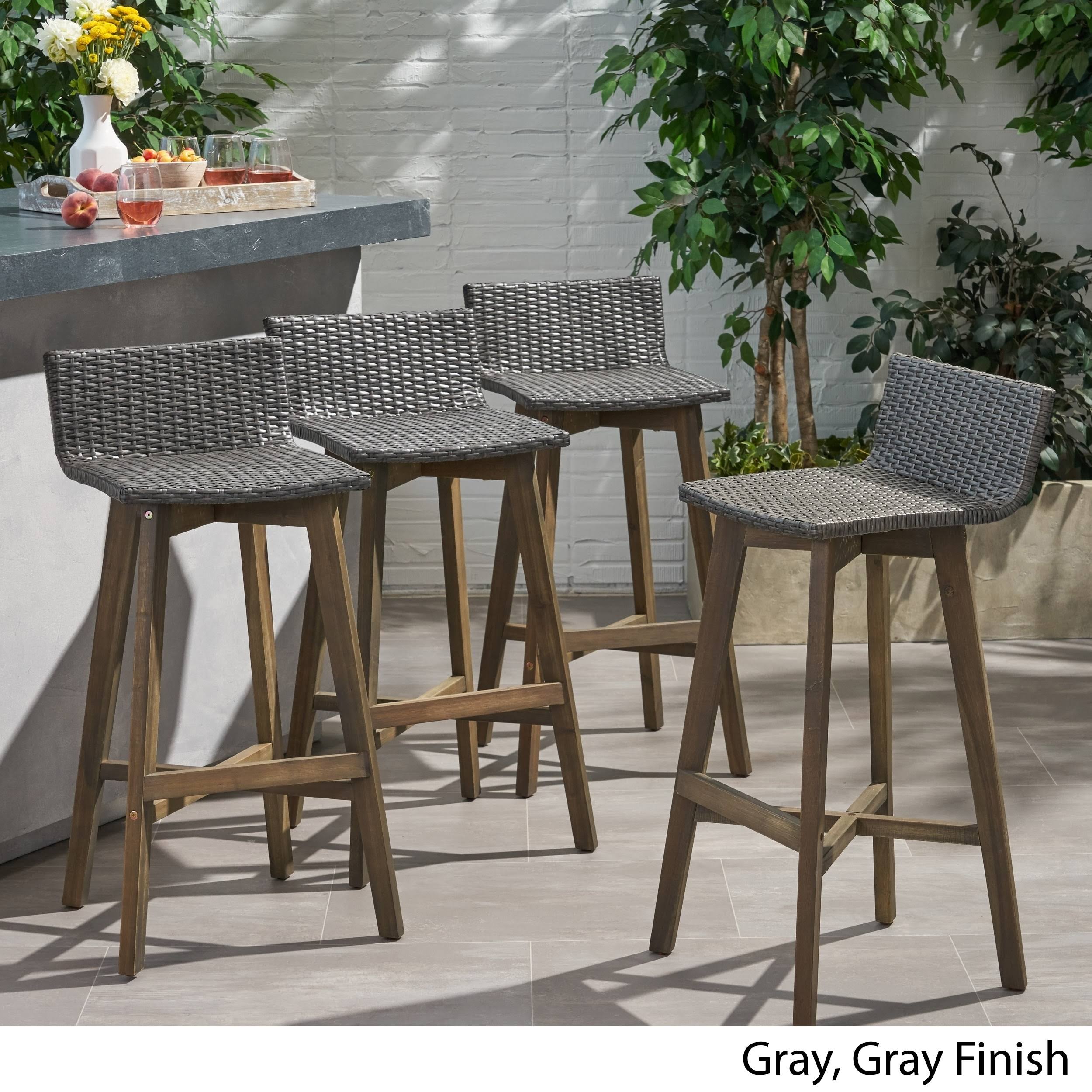 4pk La Brea Acacia Wood u0026 Wicker Patio Barstools Brown - Christopher Knight Home