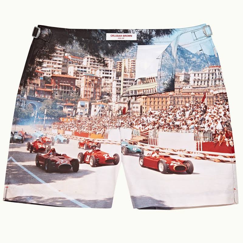 Men&s Orlebar Brown Bulldog Photographic Swim Trunks, Size 28 - Blue