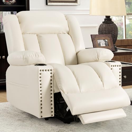 Large Power Lift Chairs Recliners for Elderly with Heated and Massage, Overstuffed Adjustable Lift Chairs, 3 Positions, Breathable Leather, USB-A and USB-C, Cup Holder, Side Pocket Dark Brown