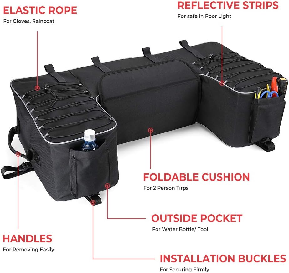 ATV Storage Bags, kemimoto ATV Seat Bag Water-Resistant w/Cushion Removable Built-In Frame, ATV Cargo Bag Large Four Wheeler Gear Bag