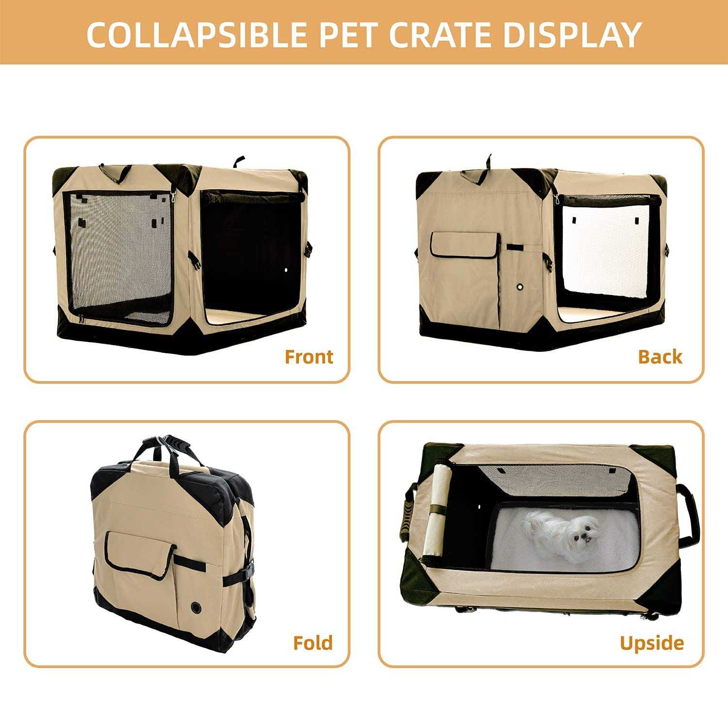 Pettycare Collapsible Dog Crate Dogs 4-Door Foldable Soft Dog Kennel with Chew Proof Mesh Windows - Pet Supplies online store