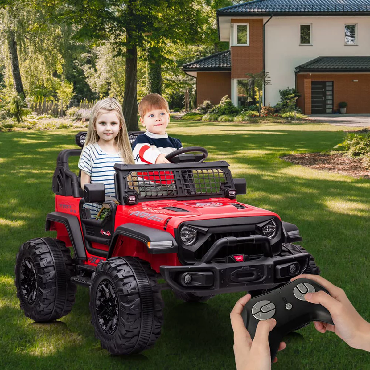Sakiyrr 2-Seater Kids Ride on Car with Remote Control, 24V Electric Vehicle Toy with Storage Space, Red