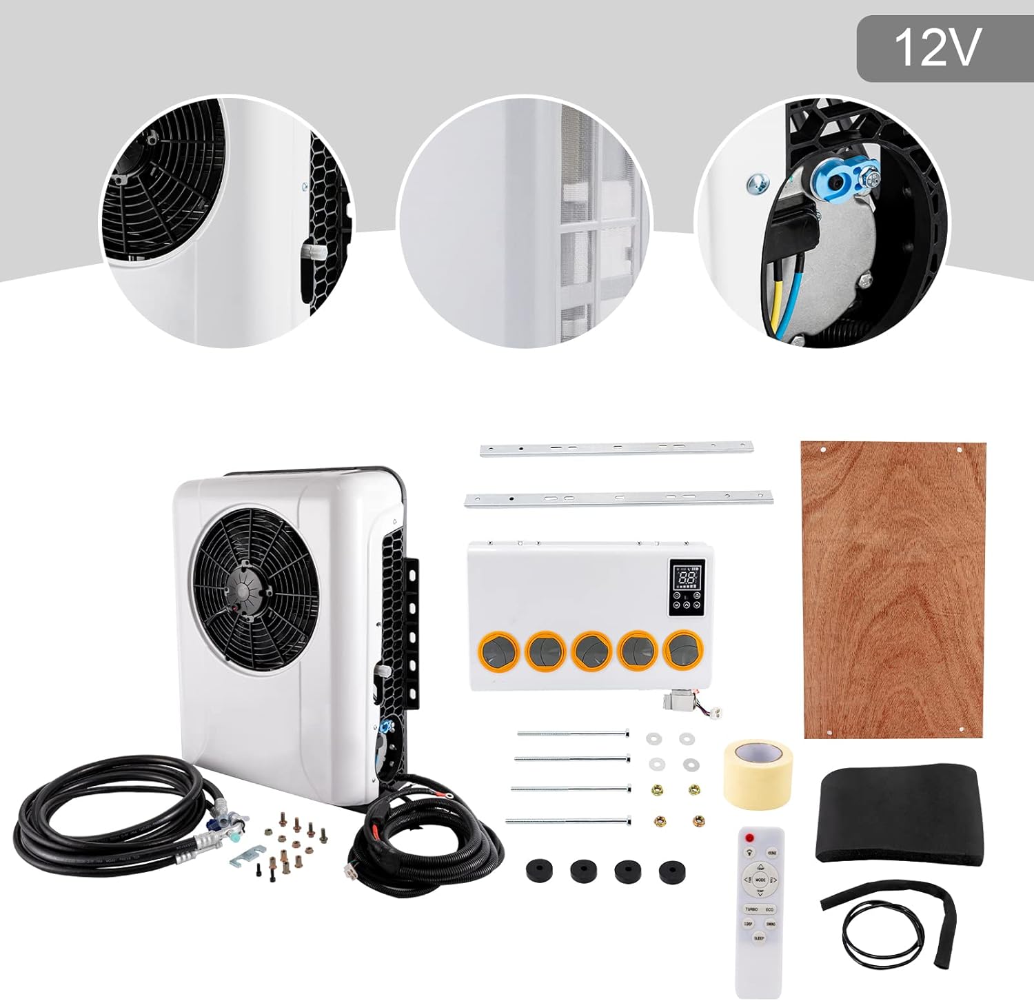 12V 6800 BTU Truck Cab Air Conditioner Split AC Fits Semi Truck Bus RV Caravan, 2V RV Air Conditioner System Split Universal Mini Split A/C System Unit 6800BTU Fits Auto Mini Bus Trucks