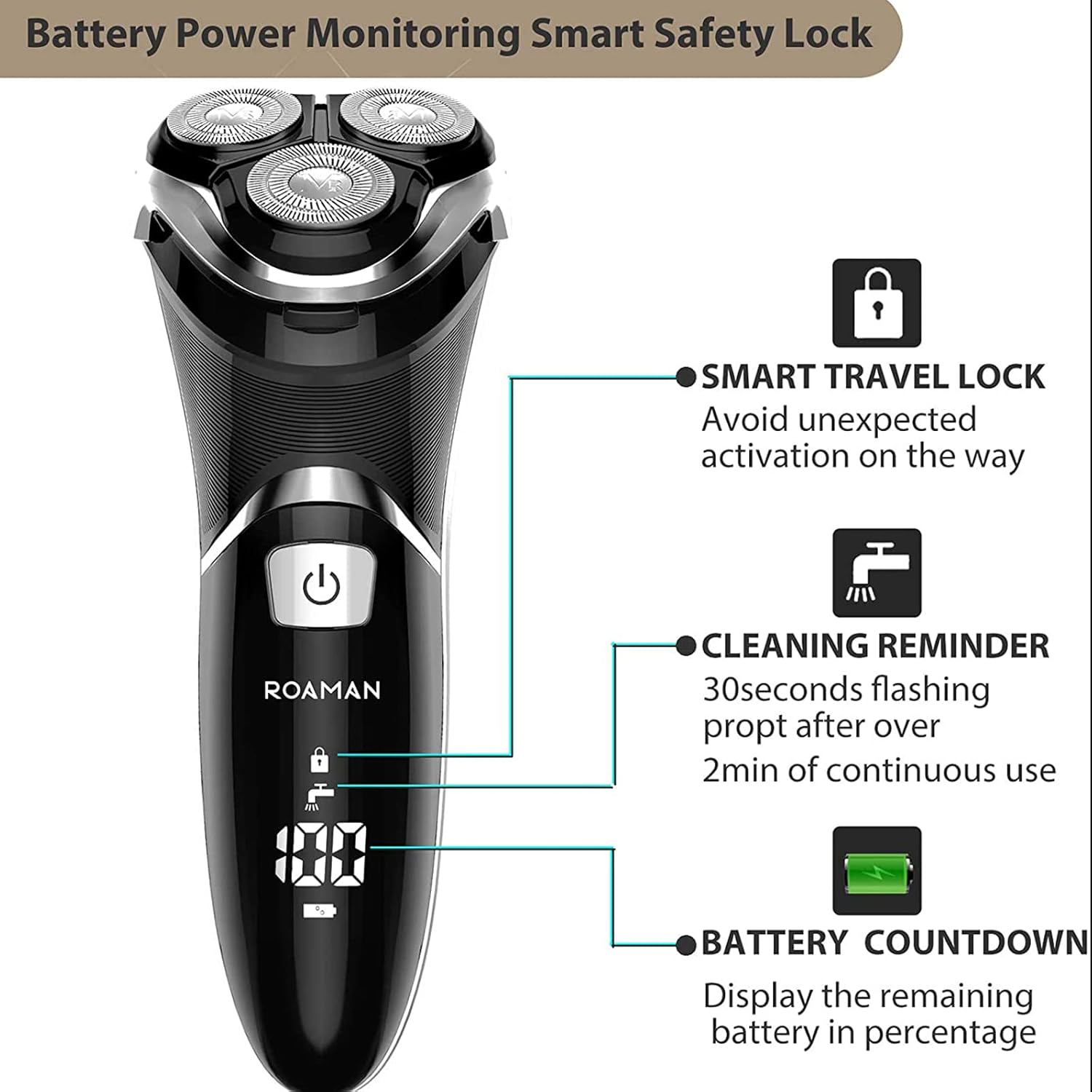 Men Electric Razor, ROAMAN Rechargeable Corded and Cordless Electric Shaver for Men with Pop-up Trimmer, Wet Dry IPX7 Waterproof,Wall Adapter 100-240v Pack of 2