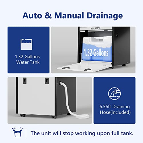 Yaufey Commercial Dehumidifier and Drain Hose, Intelligent Humidity Control, Large Capacity Dehumidifier for Large Basement, Garage and Warehouse