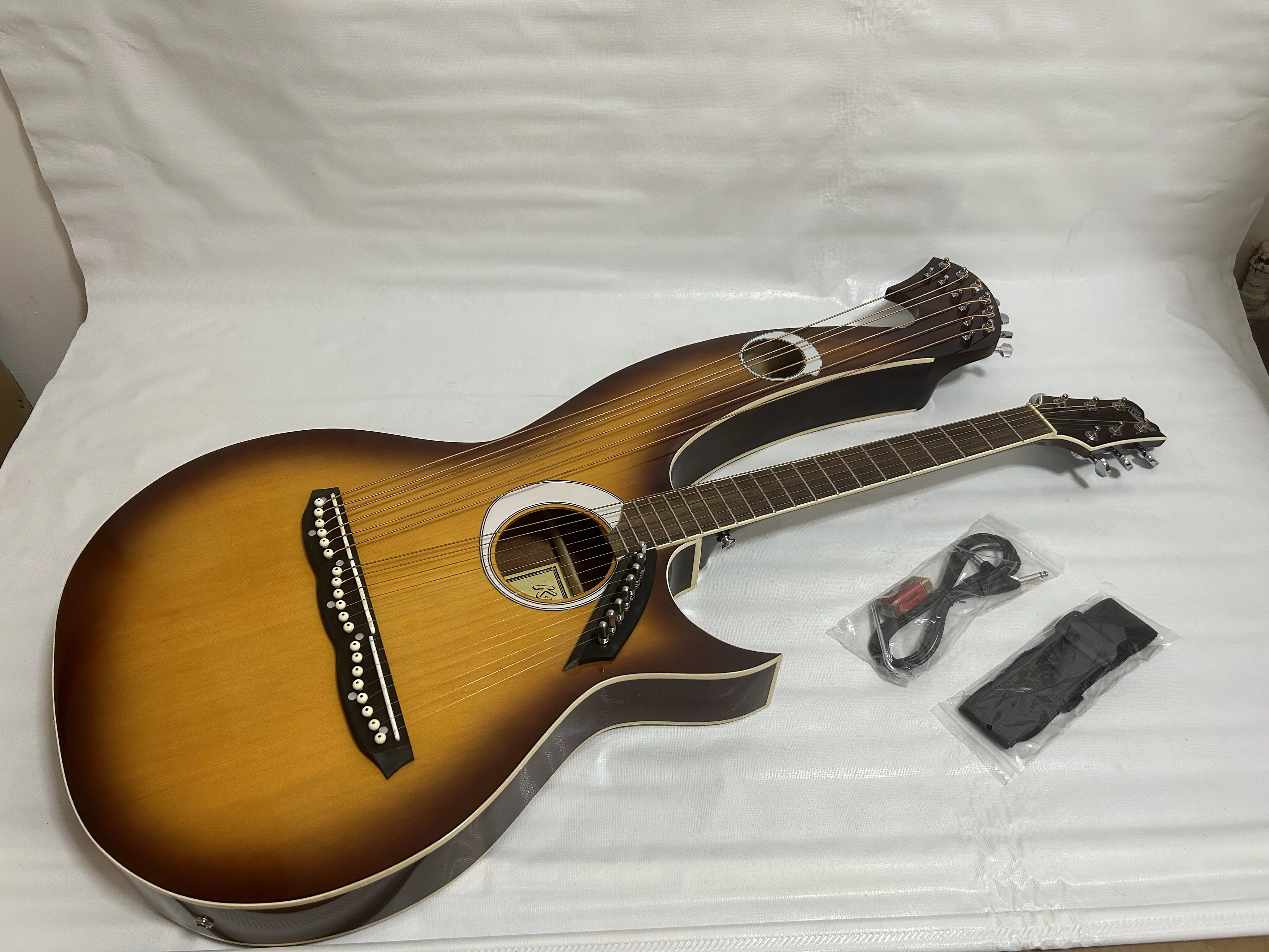 Professional Harp Guitar, Acoustic Electric Double Neck Guitar Free Padded Bag - Curated Treasures Market