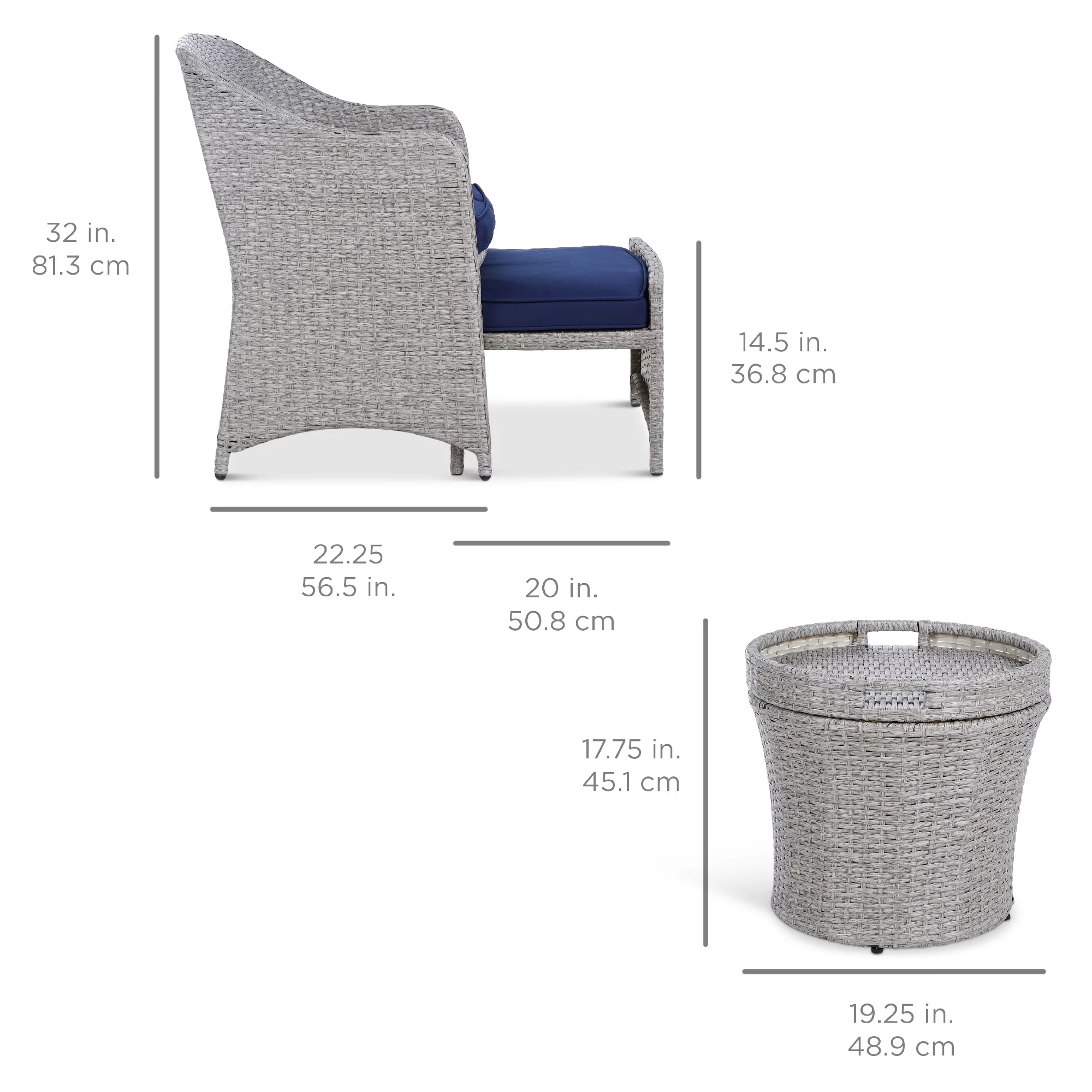 Best Choice Products 5-Piece Outdoor Wicker Patio Bistro  Furniture Set w/ Storage Table, No Assembly - Gray/Navy