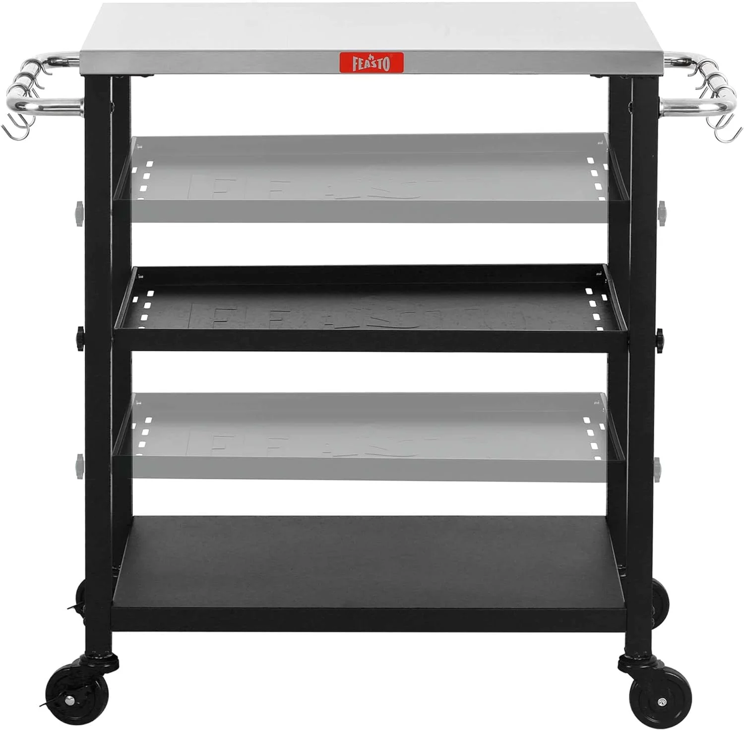 3-Shelf Adjustable Layer’s Indoor&Outdoor Grill Table,Movable Work Table,Grill Cart,Outdoor Cooking Table,Grill Table for Outside,Outdoor Bar Cart with Wheels,Stainless Steel Tabletop,L34xW16.1 - Curated Treasures Market