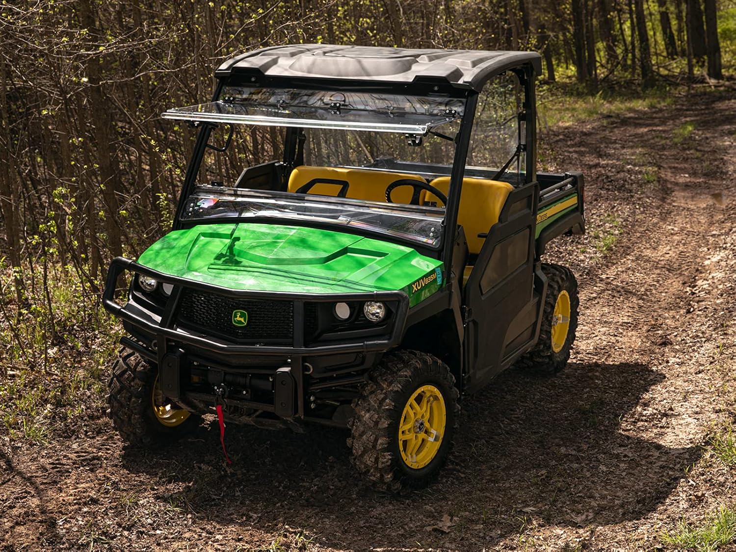 SuperATV Heavy Duty Scratch Resistant Flip Windshield for 2018+ John Deere Gator XUV 835E / 835M | 1/4 Thick Polycarbonate That is 25X Stronger Than Glass | USA Made!