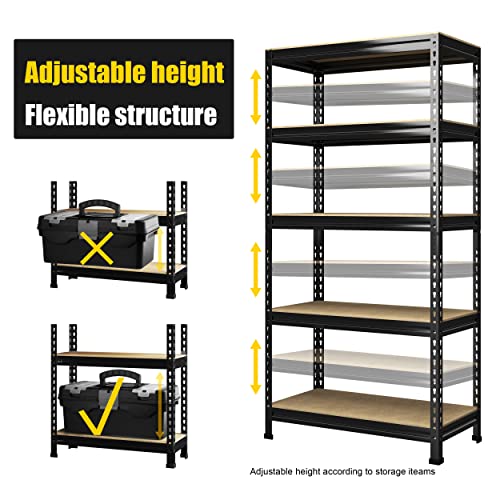 PrimeZone 2 Pack Storage Shelves 48" x 24" x 72" - 5 Tier Heavy Duty Adjustable Garage Storage Shelving, Metal Storage Utility Rack Shelf Unit for Warehouse Pantry Closet Kitchen, Black
