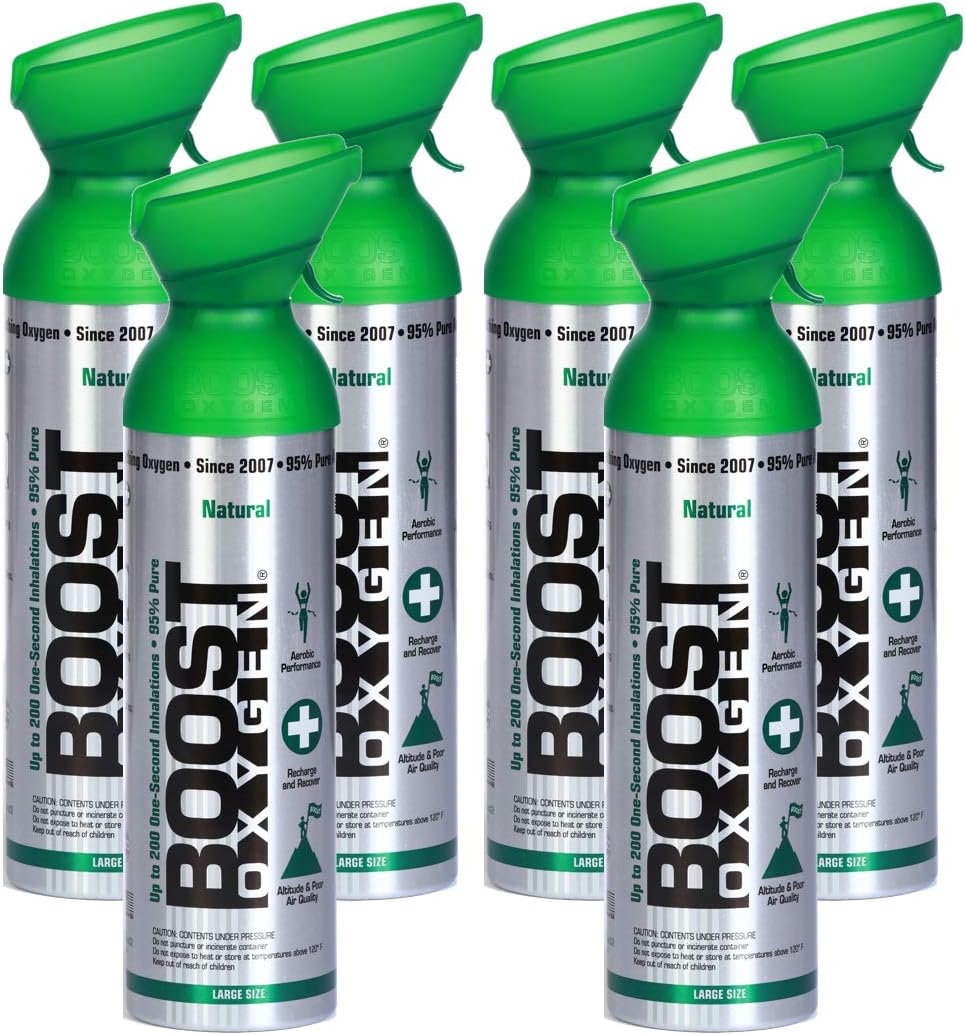 Boost Oxygen Supplemental Oxygen to Go | All-Natural Respiratory Support for Health, Wellness, Performance, Recovery and Altitude  (10 Liter Large, 6 Pack, Natural)