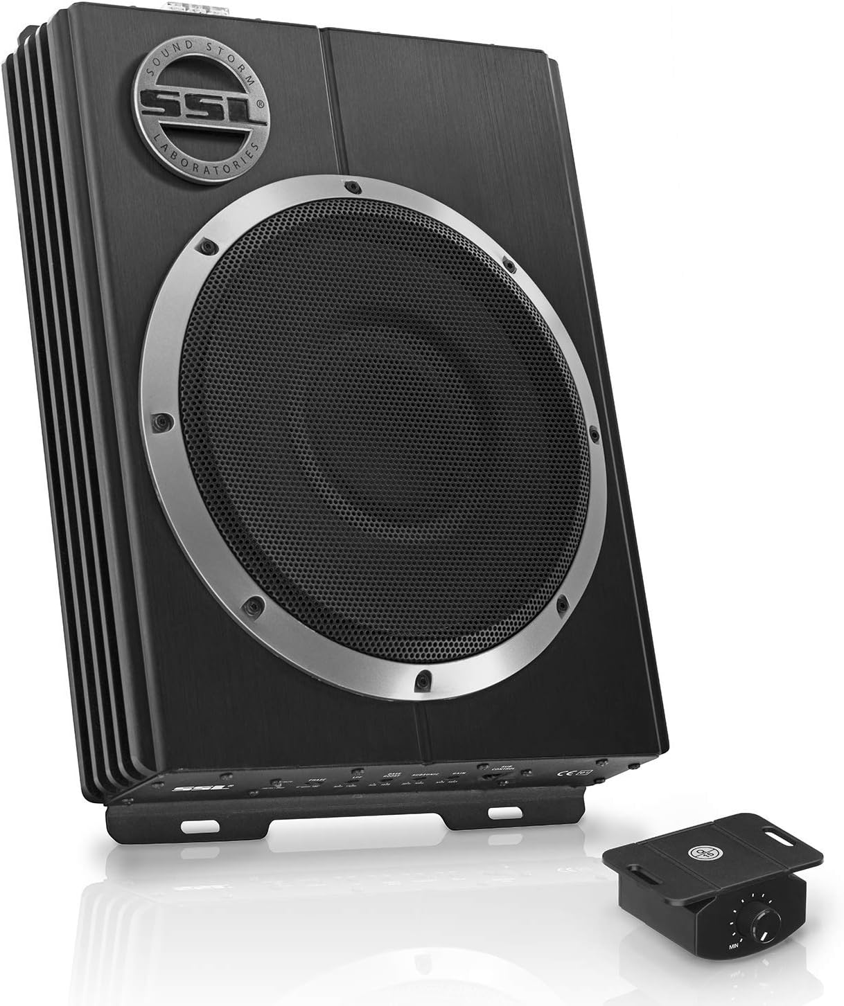 Sound Storm Laboratories LOPRO8 Amplified Car Subwoofer - 600 Watts Max Power, Low Profile, 8 Inch Subwoofer, Remote Subwoofer Control, Great For Vehicles That Need Bass But Have Limited Space, Black