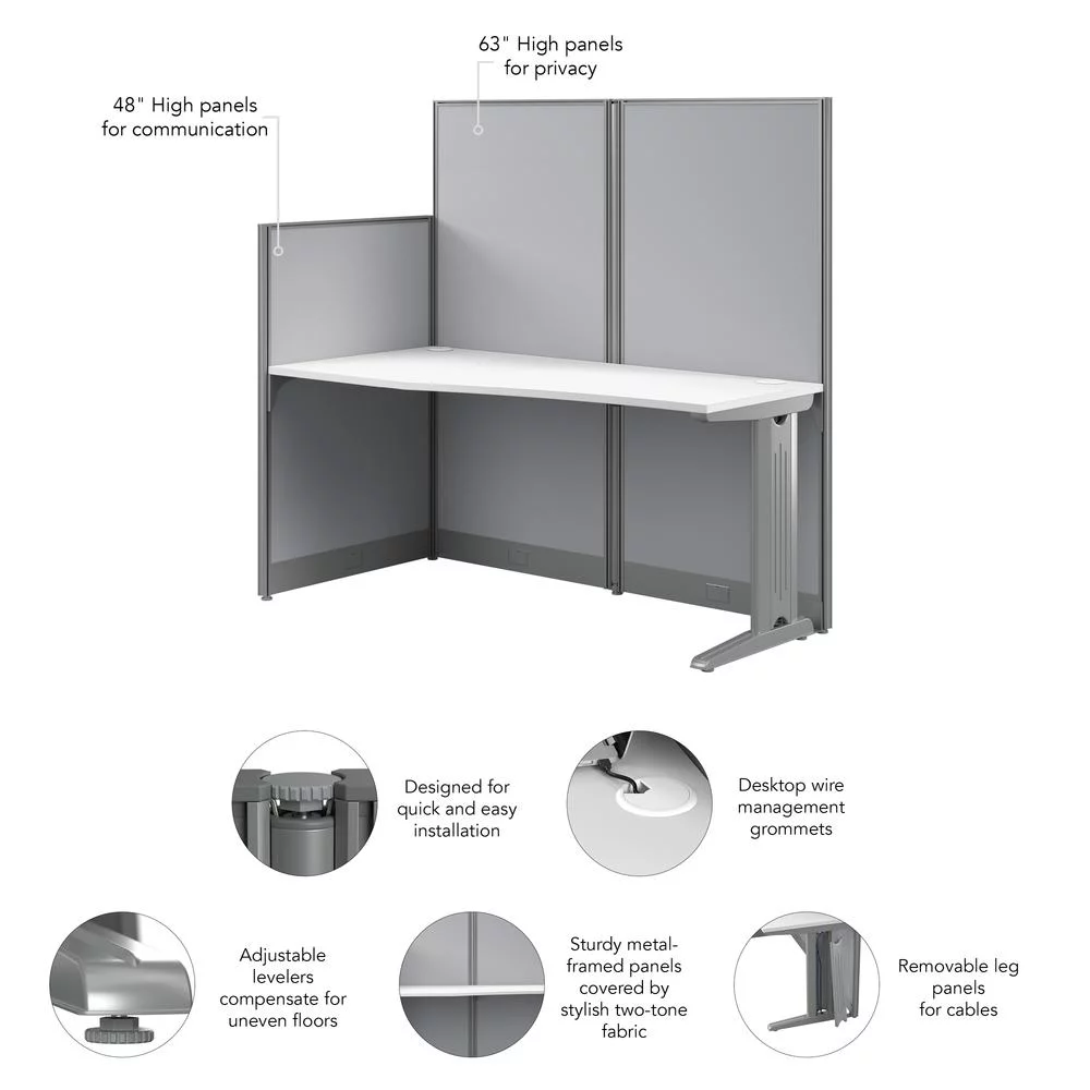 BBF Office in an Hour Engineered Wood Straight Cubicle Desk in Pure White