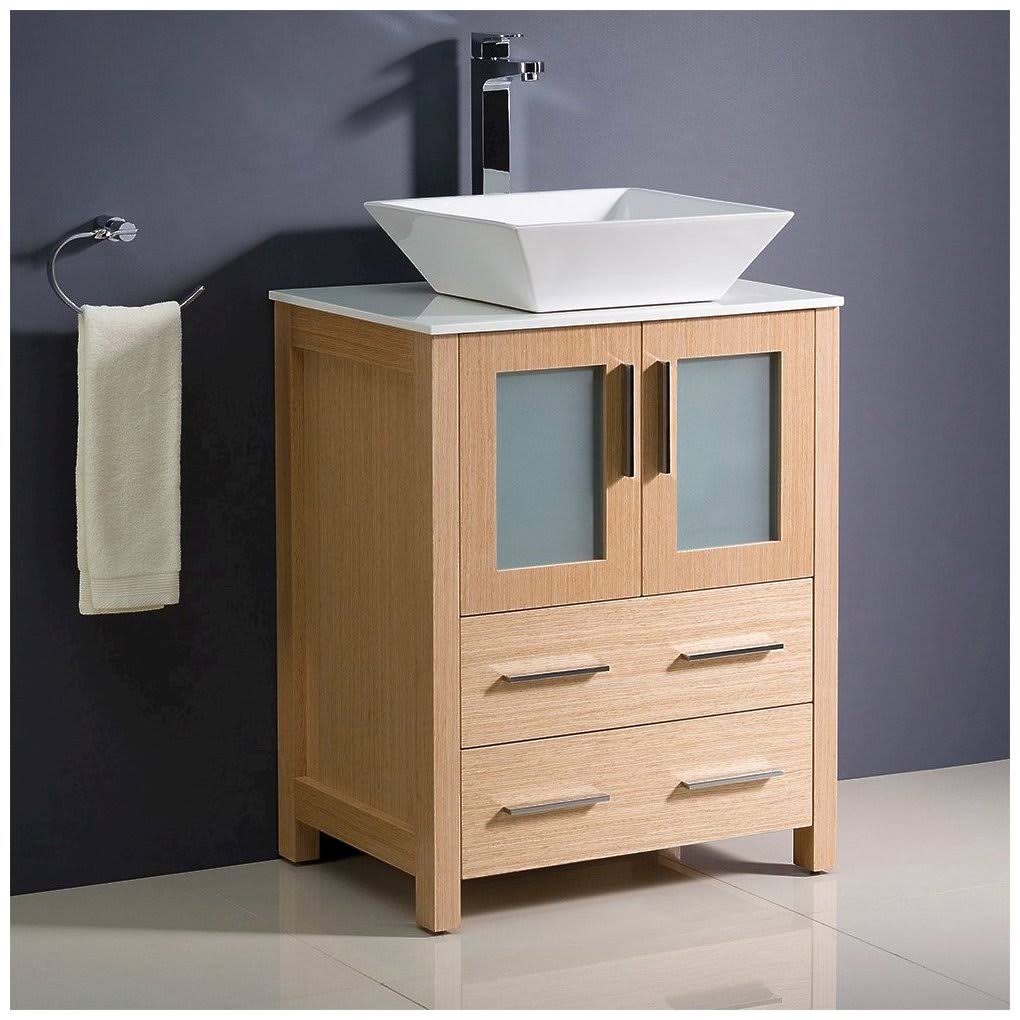 Fresca Torino 24x22 Light Oak Modern Bathroom Cabinet w/ Top u0026 Vessel Sink