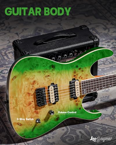Leo Jaymz Electric Guitar Monsoon Series,Reverse Headstock,Mahogany Body,Roasted Maple Neck,Rosewood Fretboard,Locking Tuners,Rounded End Frets,AlnicoV Pickups,Fixed Bridge (Blue Flame)