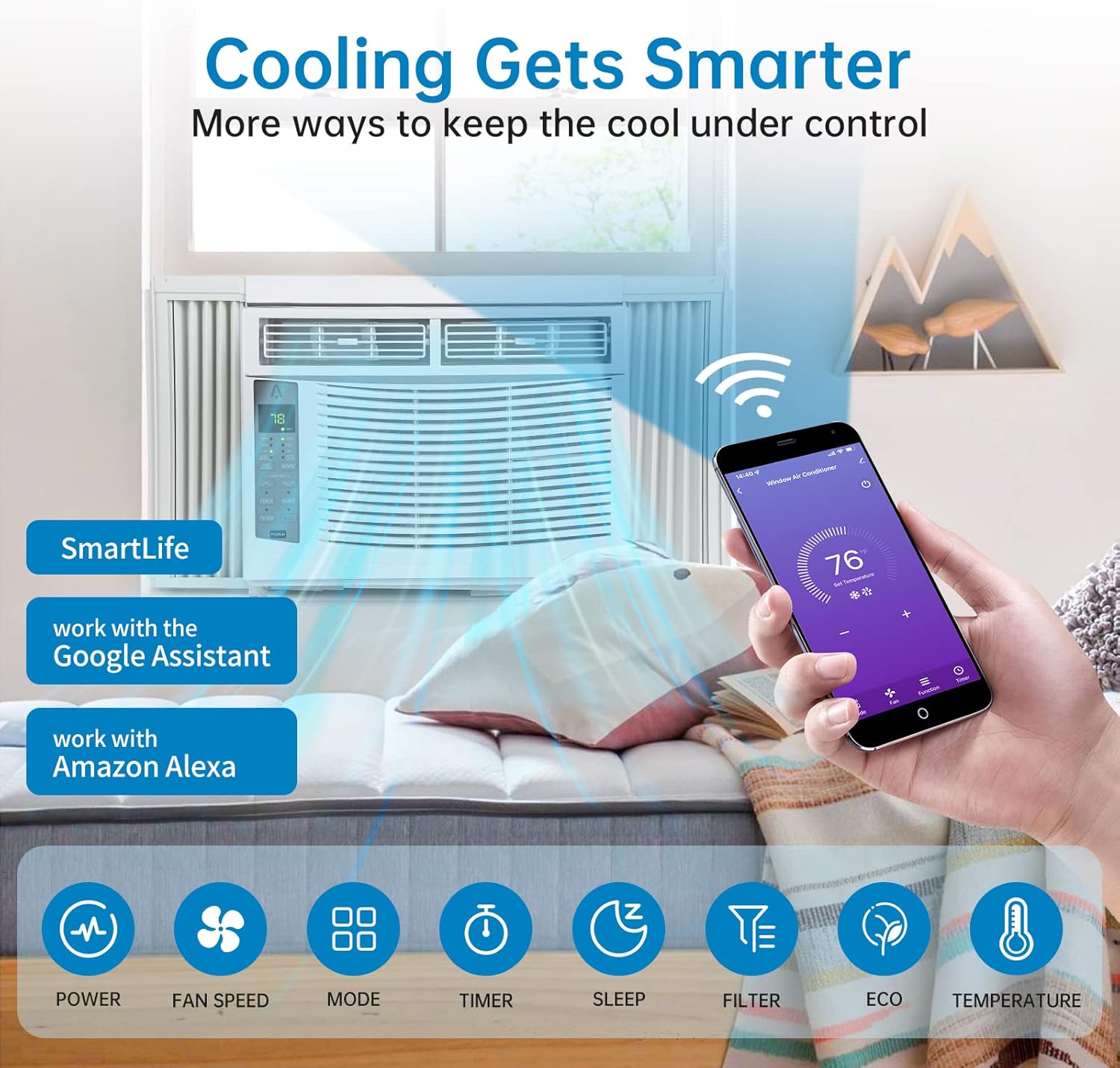 6000 BTU Smart Air Conditioner Window Unit, Fast Cooling Up to 250 Sq.Ft. Window AC Unit with Remote/App Control and Dehumidify Function, Energy Savings, Quiet Operation, Auto Restart, 24H Timer