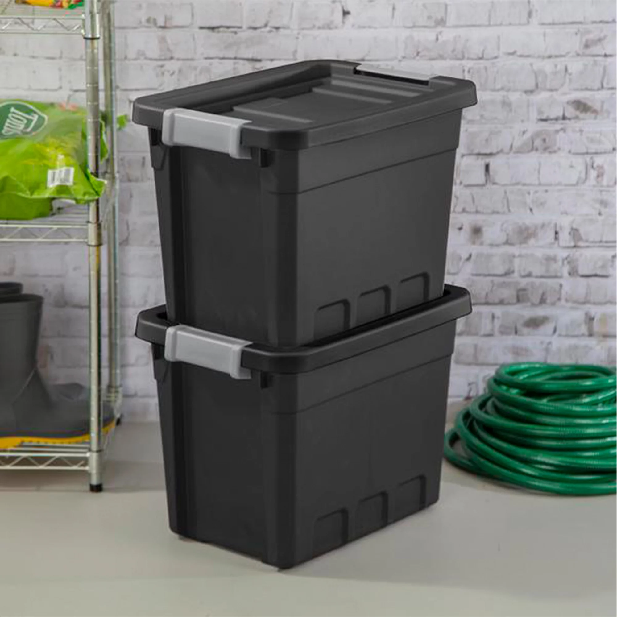 Sterilite 7.5 Gallon Industrial Storage Totes w/ Latch Lids, Black (6 Pack)