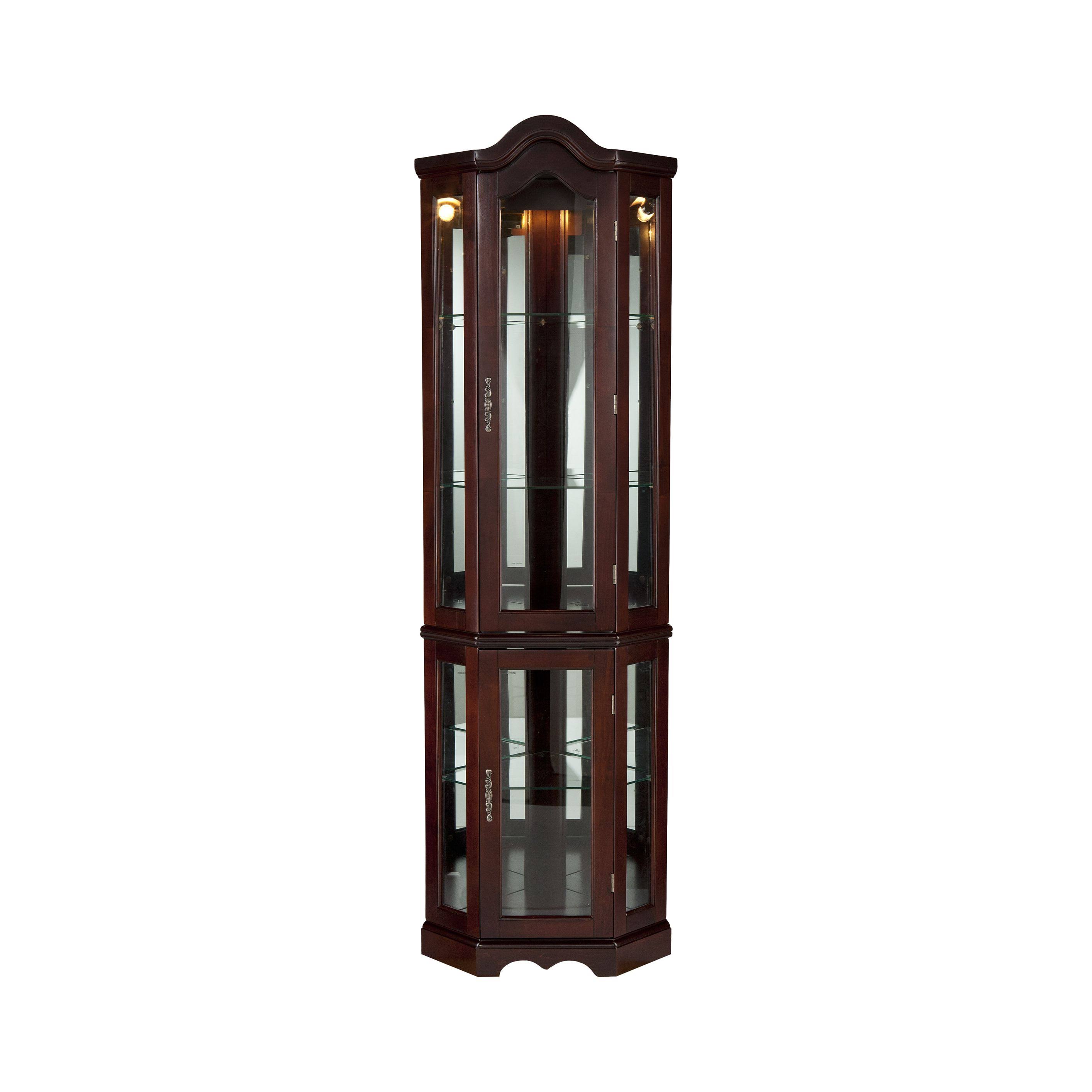 Southern Enterprises Lighted Corner Curio Cabinet, Mahogany