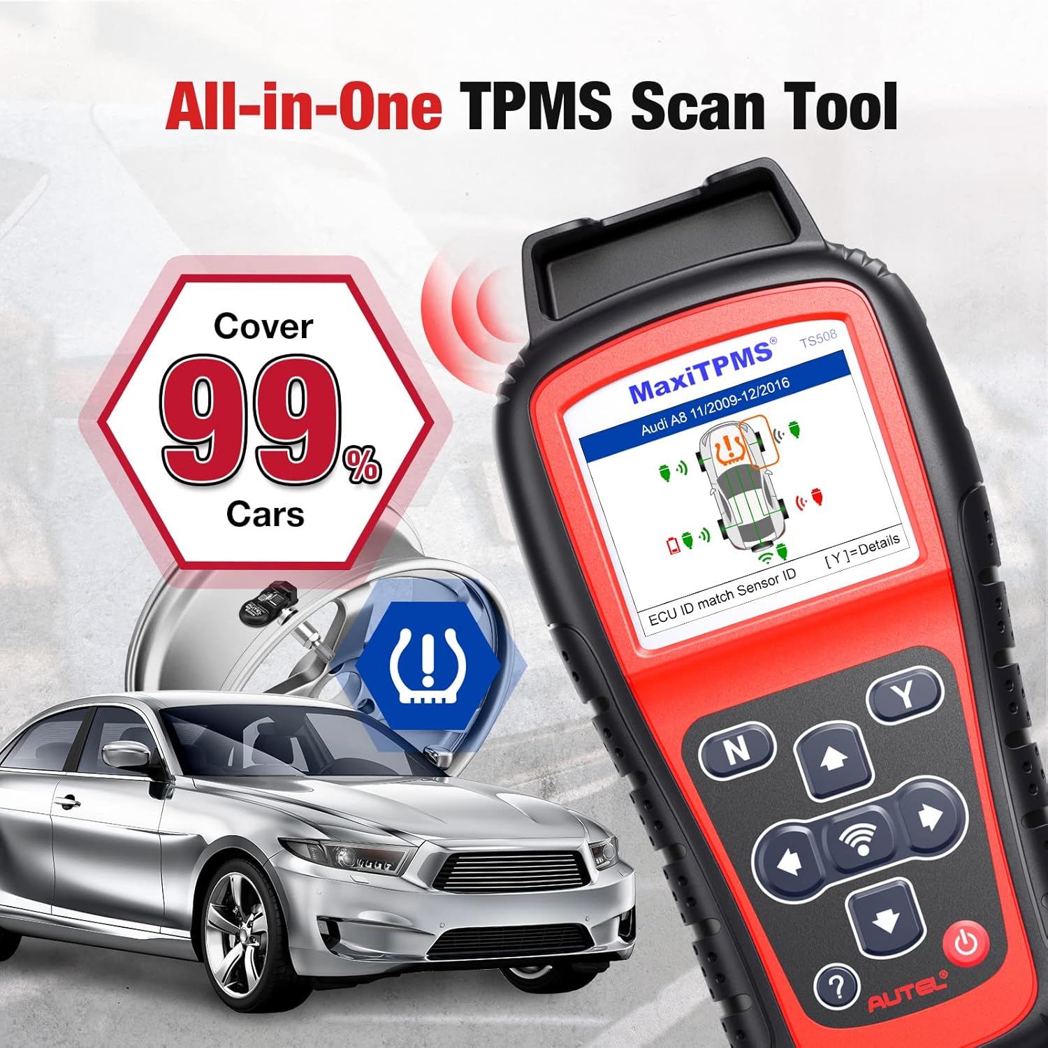 Autel MaxiTPMS TS508 TPMS Relearn Tool, 2022 TPMS ProgrammingTool, 4 Modes to Program MX-Sersors (315/433MHz), Upgraded Version of TS501/TS408 TPMS Reset/Lifetime Update, Quick/Advanced Mode
